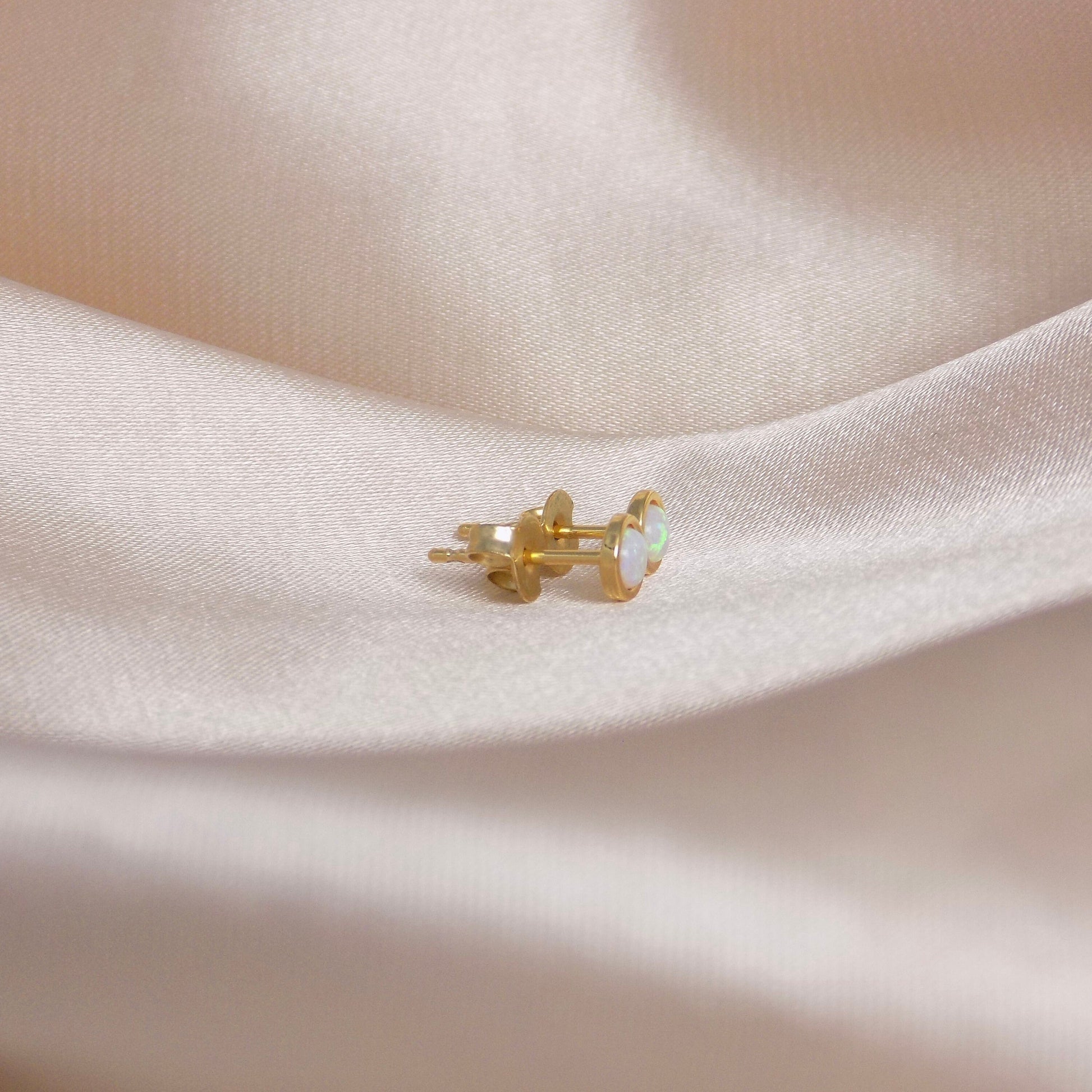 Tiny Opal Stud Earrings Gold, 4mm, October Birthstone Studs, Gift Women, M6-786