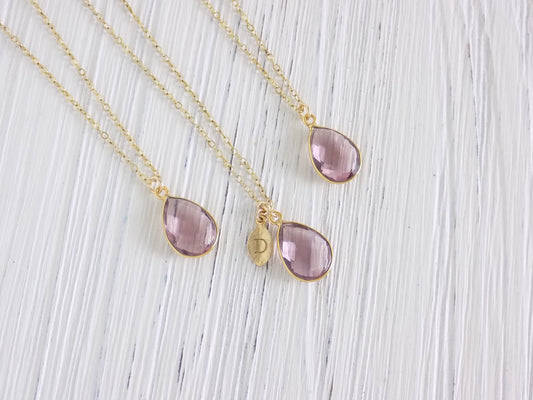 Gift For Mom, Morganite Necklace Gold, Personalized Blush Pink Purple Crystal Pendant, M2-20