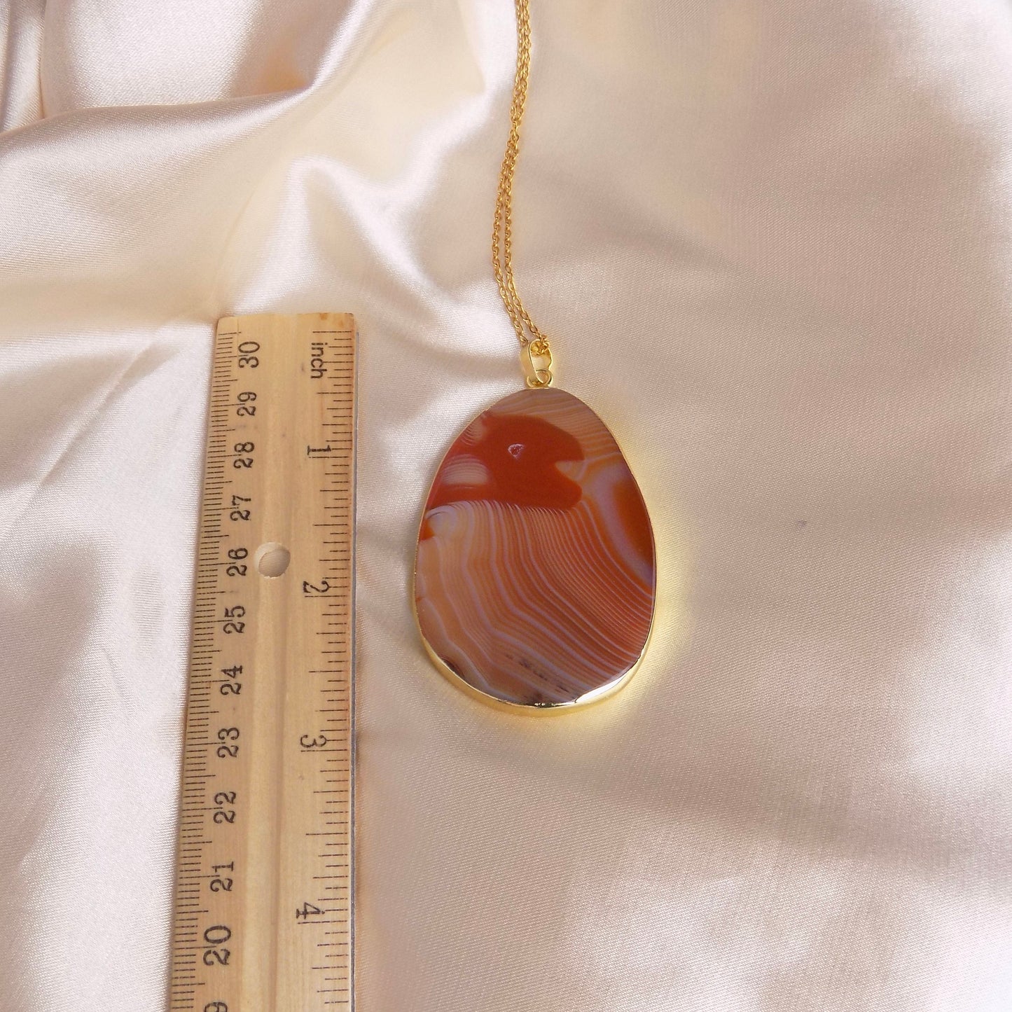Extra Large Agate Necklace Gold, Orange Brown Agate Slice, Boho Long Layer, Gift For Mom, G15-06
