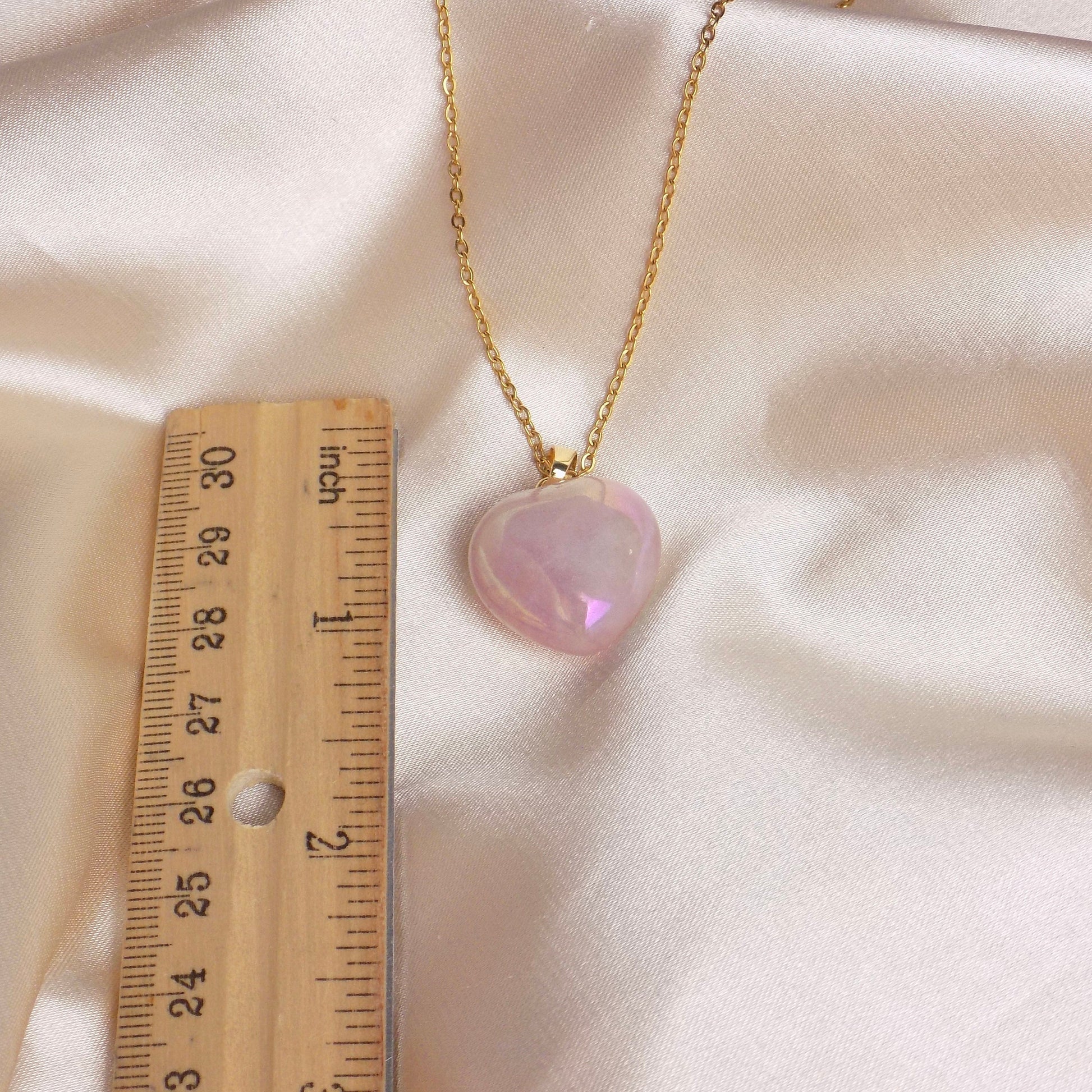Rose Quartz Heart Pendant, Iridescent Aura Crystal Pendant, Gift Women, M7-09