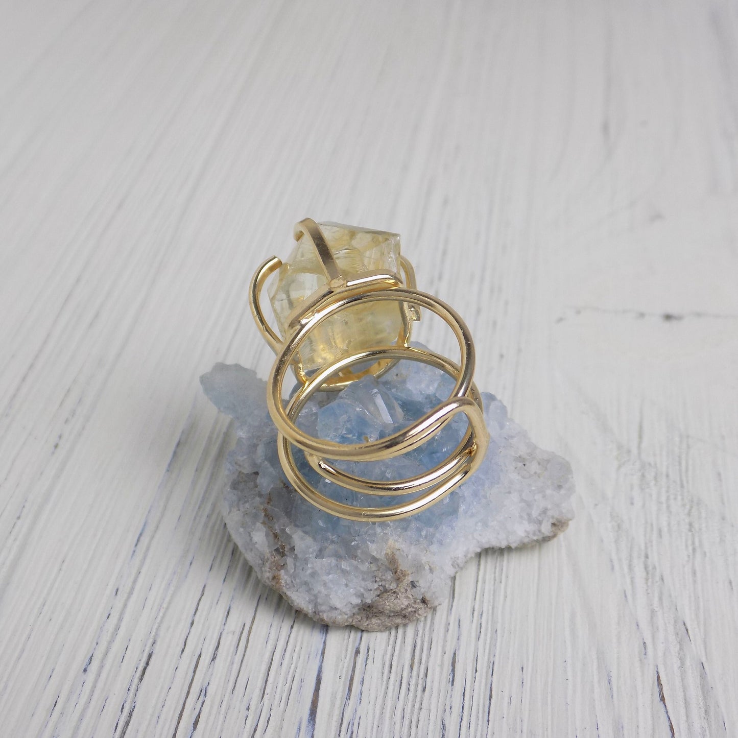 Citrine Ring - Raw Citrine Ring Gold Plated Adjustable Band