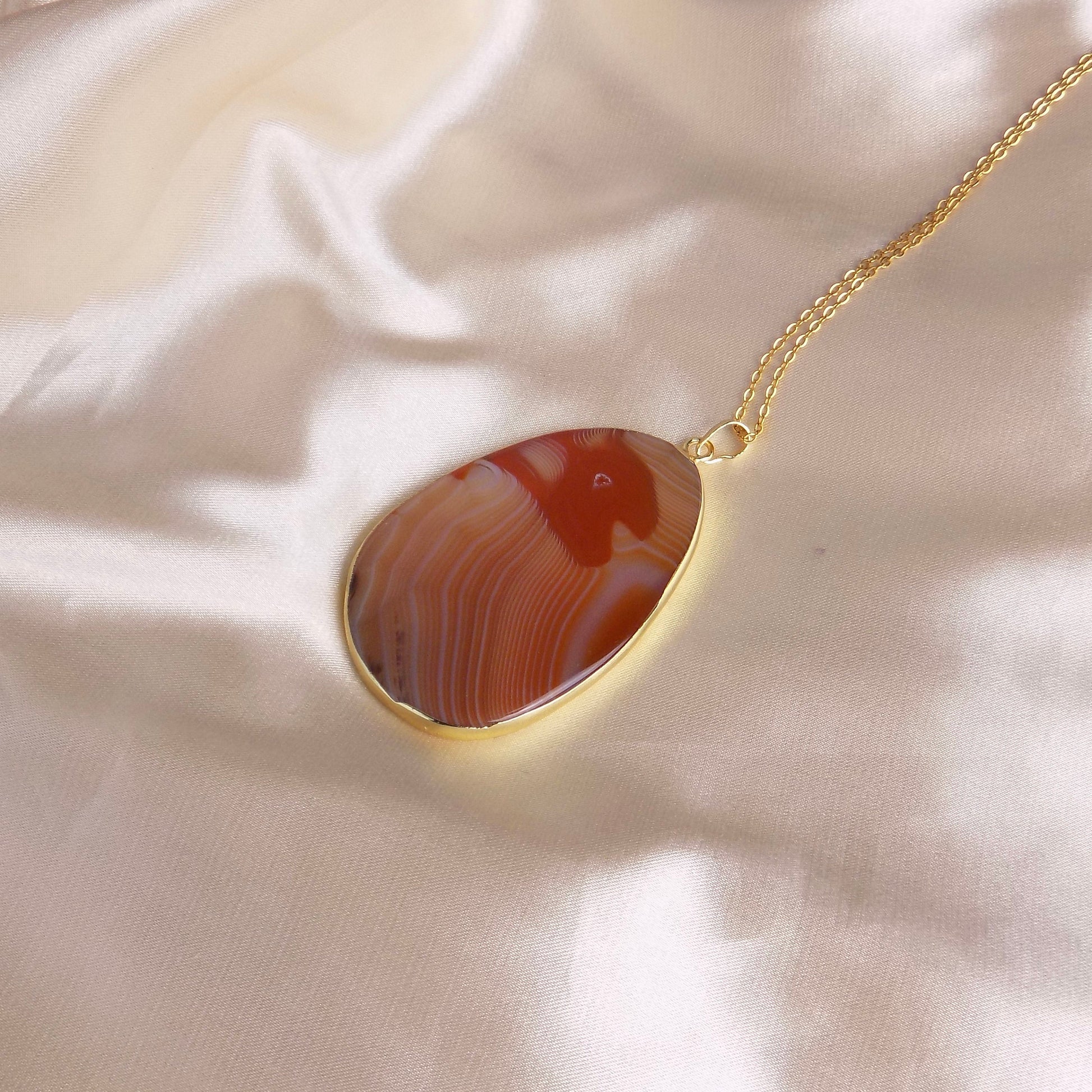Extra Large Agate Necklace Gold, Orange Brown Agate Slice, Boho Long Layer, Gift For Mom, G15-06