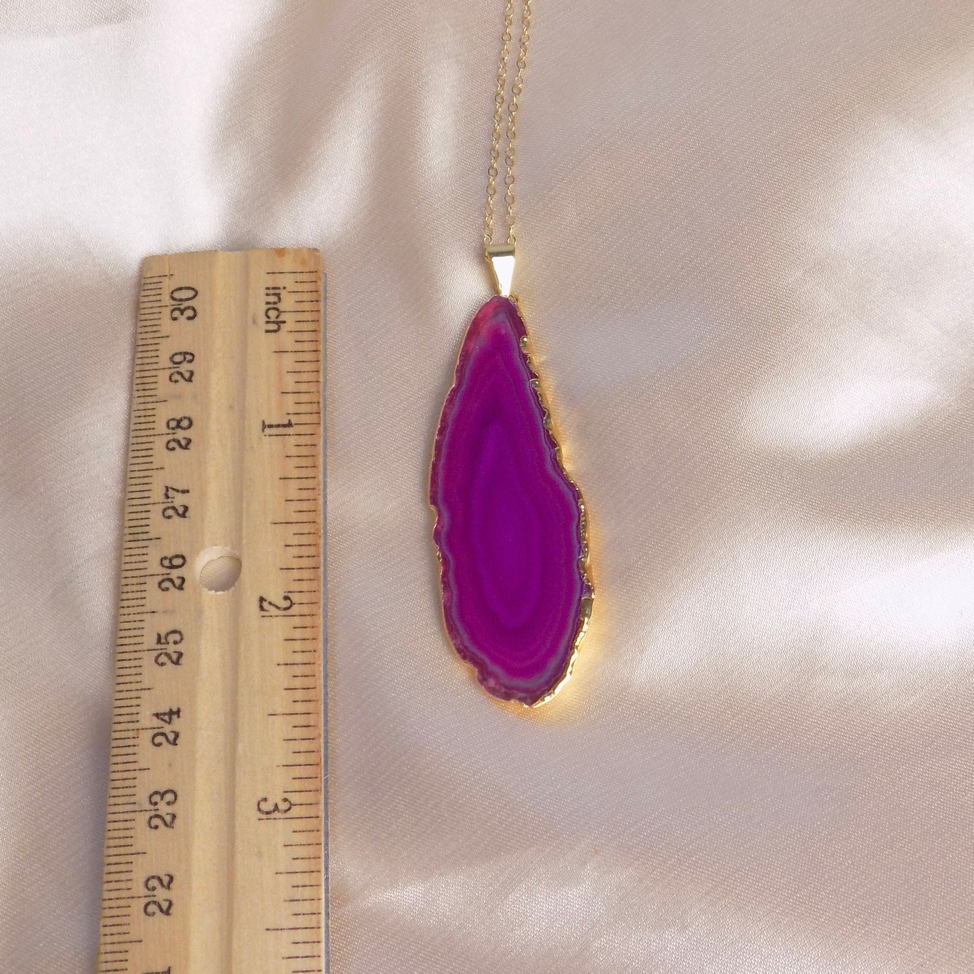 Pink Agate Slice Crystal Necklace Gold, Gifts For Mom, G15-53