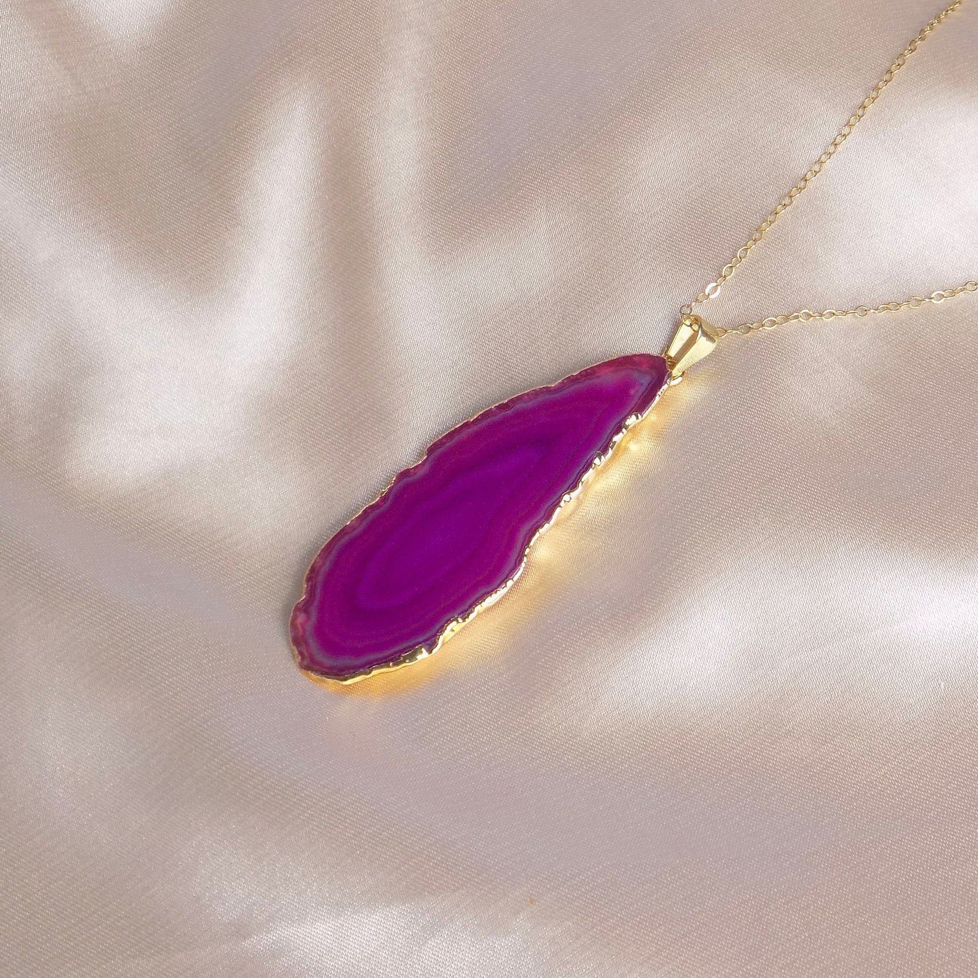 Pink Agate Slice Crystal Necklace Gold, Gifts For Mom, G15-53