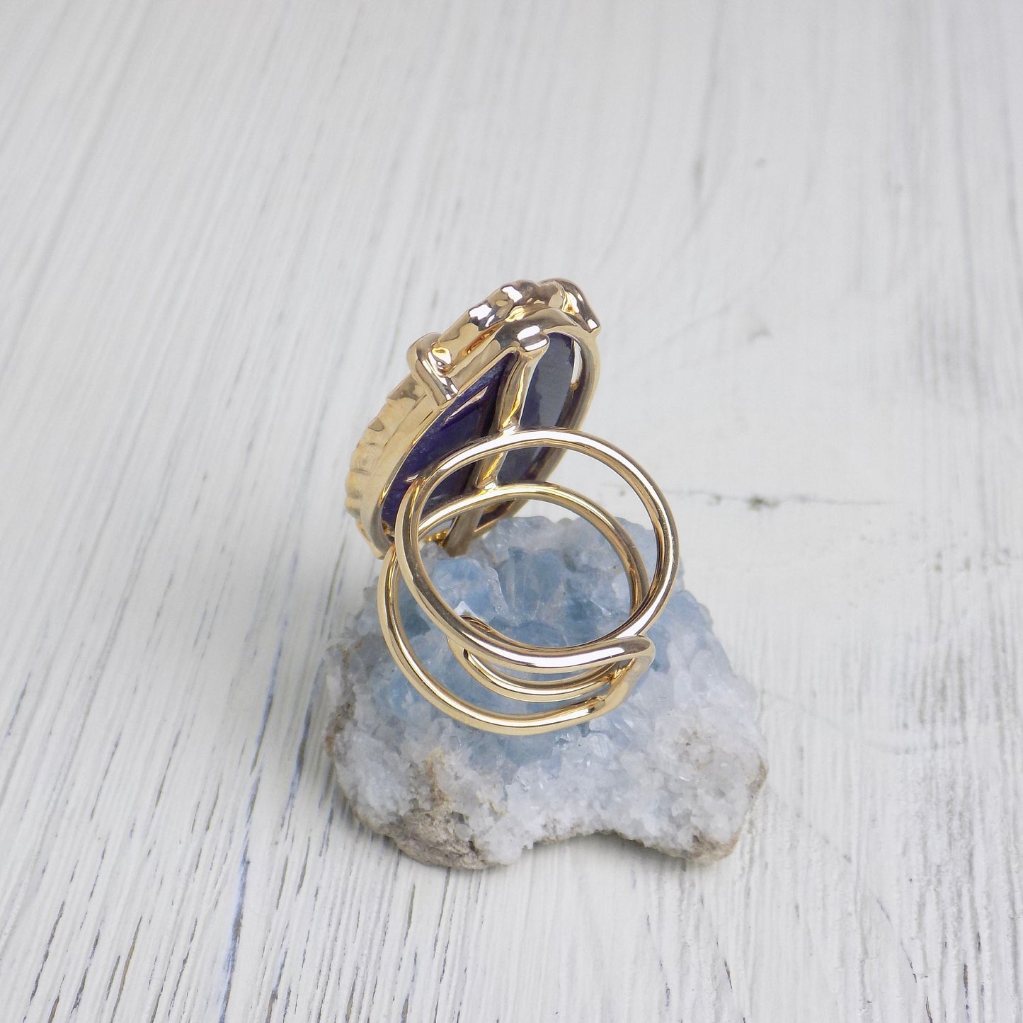 Purple Statement Gemstone Ring Gold Adjustable, Agate Slice Rings, Gift For Mom, G14-150