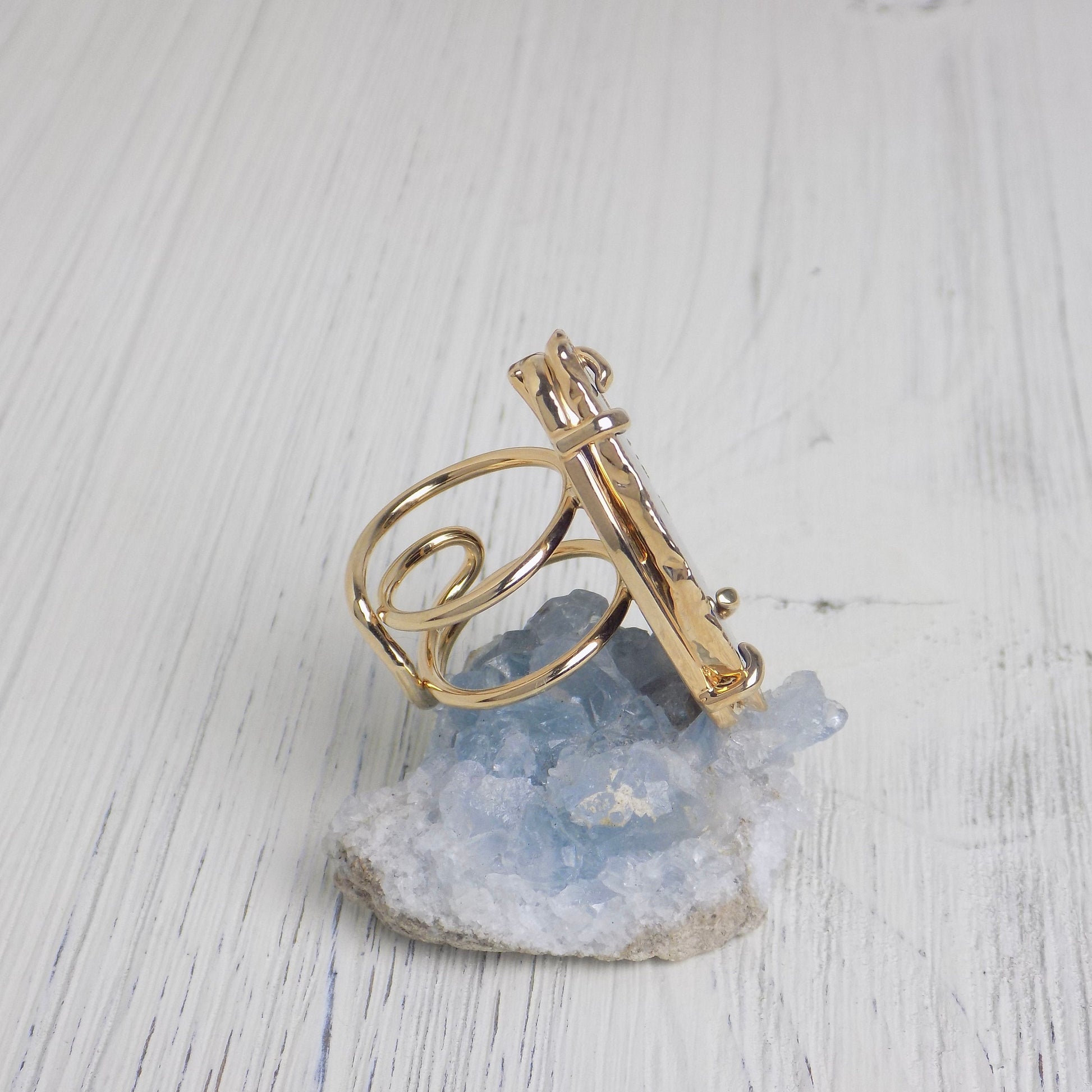 Purple Statement Gemstone Ring Gold Adjustable, Agate Slice Rings, Gift For Mom, G14-150