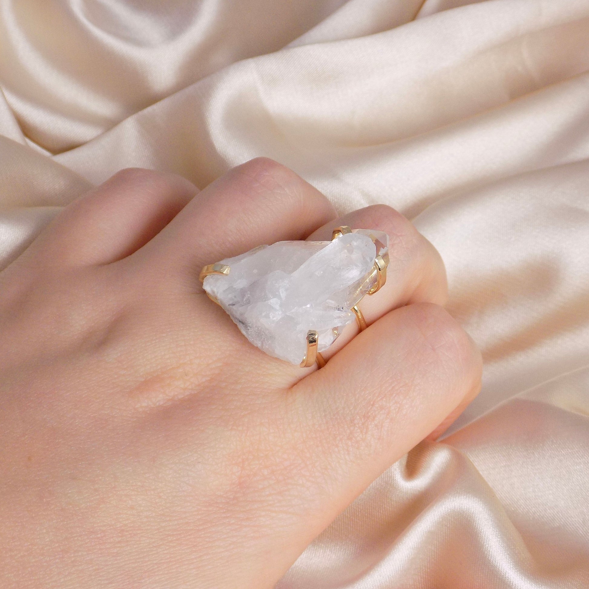 Raw Crystal Ring For Women, Gifts For Her, Gold Plated Adjustable Statement Rings, G15-30