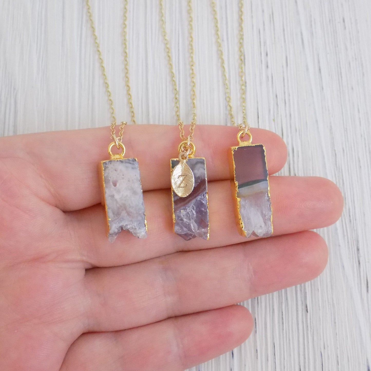 Amethyst Necklace, Personalized Necklace, Boho Raw Amethyst Pendant, February Birthstone, Druzy Necklace, Gold Layer, Gift For Women, R14-10