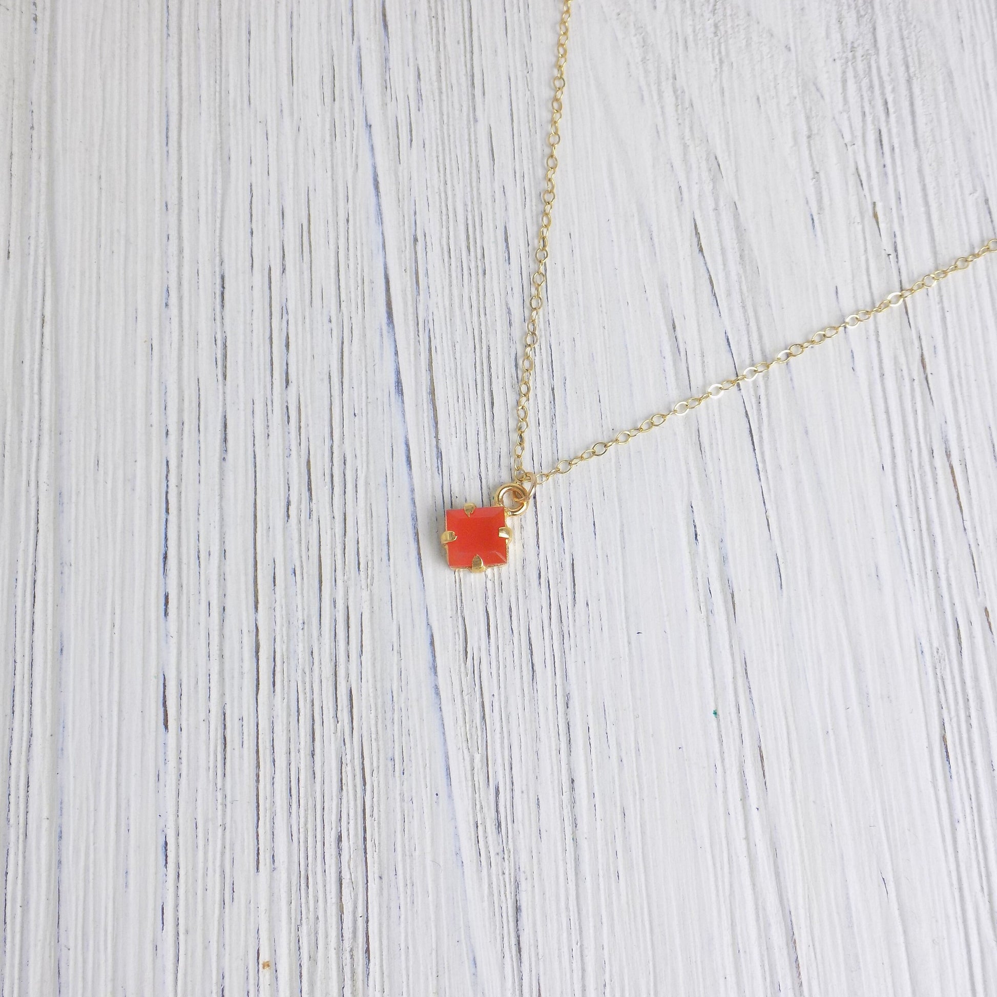 Tiny Carnelian Necklace, Orange Crystal Charm Necklace Layering, 14K Gold Filled Chain, Gift For Wife, M6-30