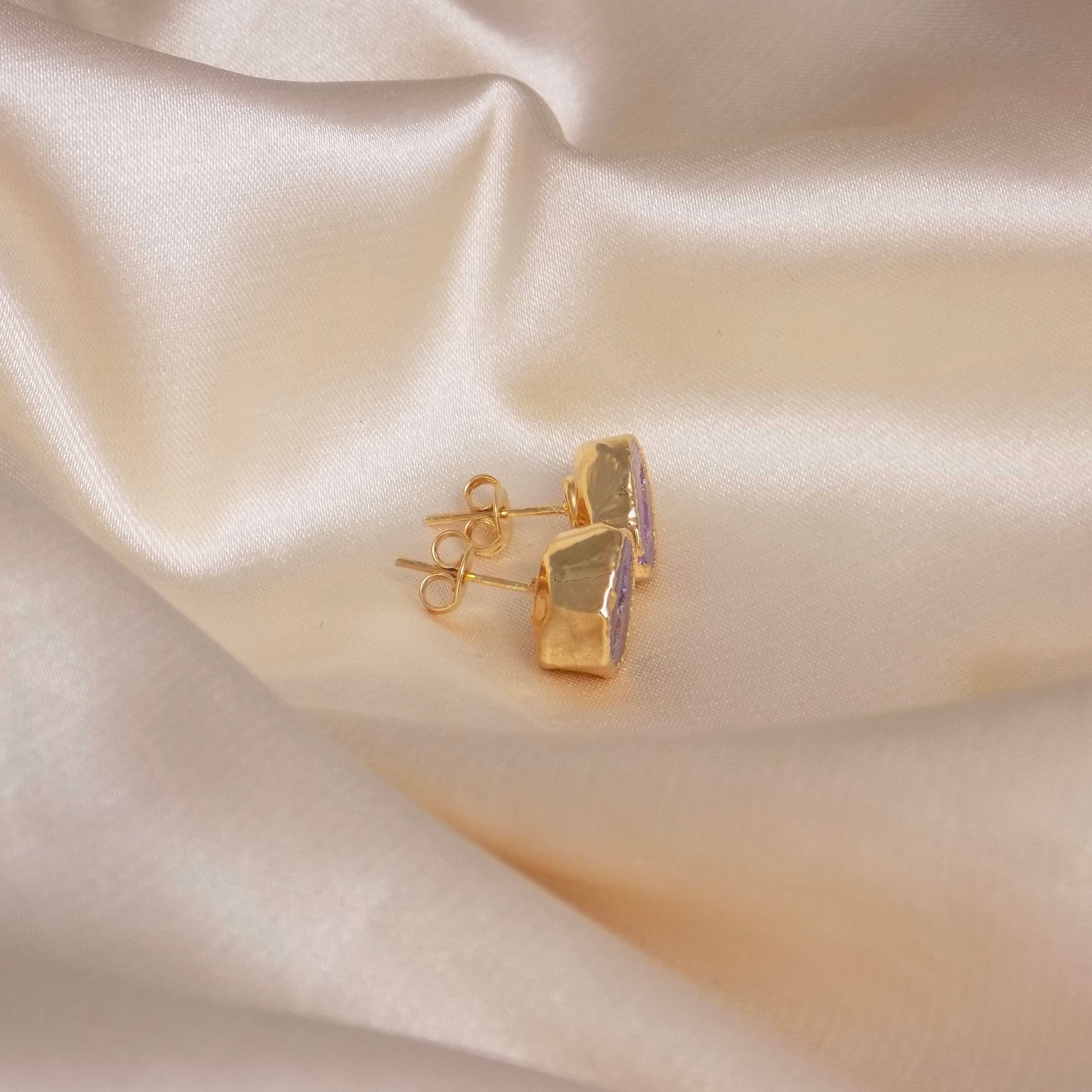 Unique Crystal Stud Earrings, Purple Geode Earrings, Bridesmaid Gifts, Gift For Wife, G15-48