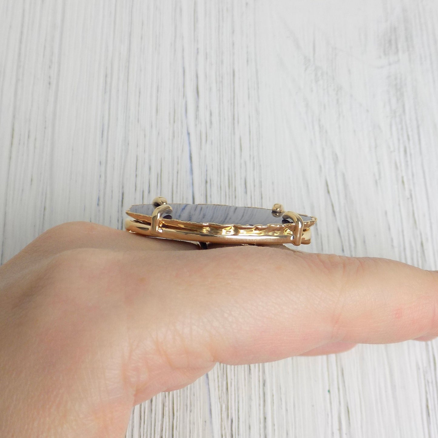 Purple Statement Gemstone Ring Gold Adjustable, Agate Slice Rings, Gift For Mom, G14-150