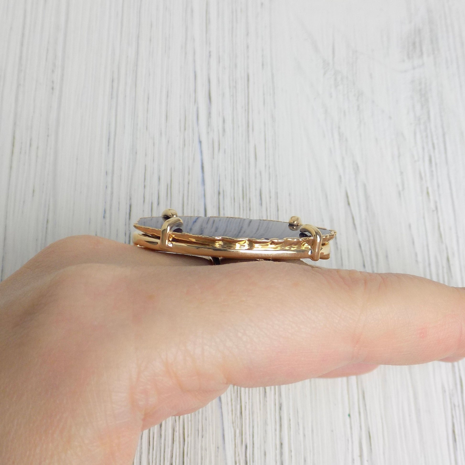 Purple Statement Gemstone Ring Gold Adjustable, Agate Slice Rings, Gift For Mom, G14-150