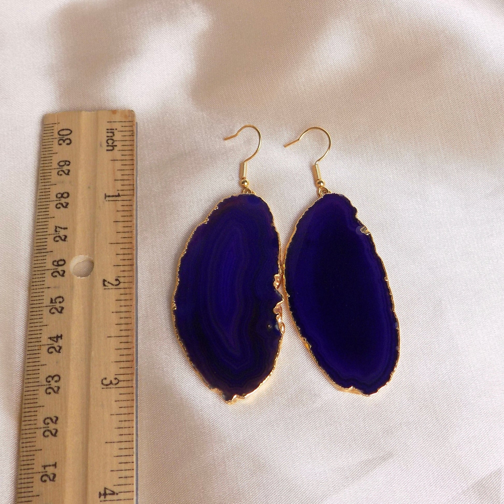 Large Agate Slice Earrings Purple Gold Dipped, Geode Earrings Dangle, Boho Gift Women, G15-83