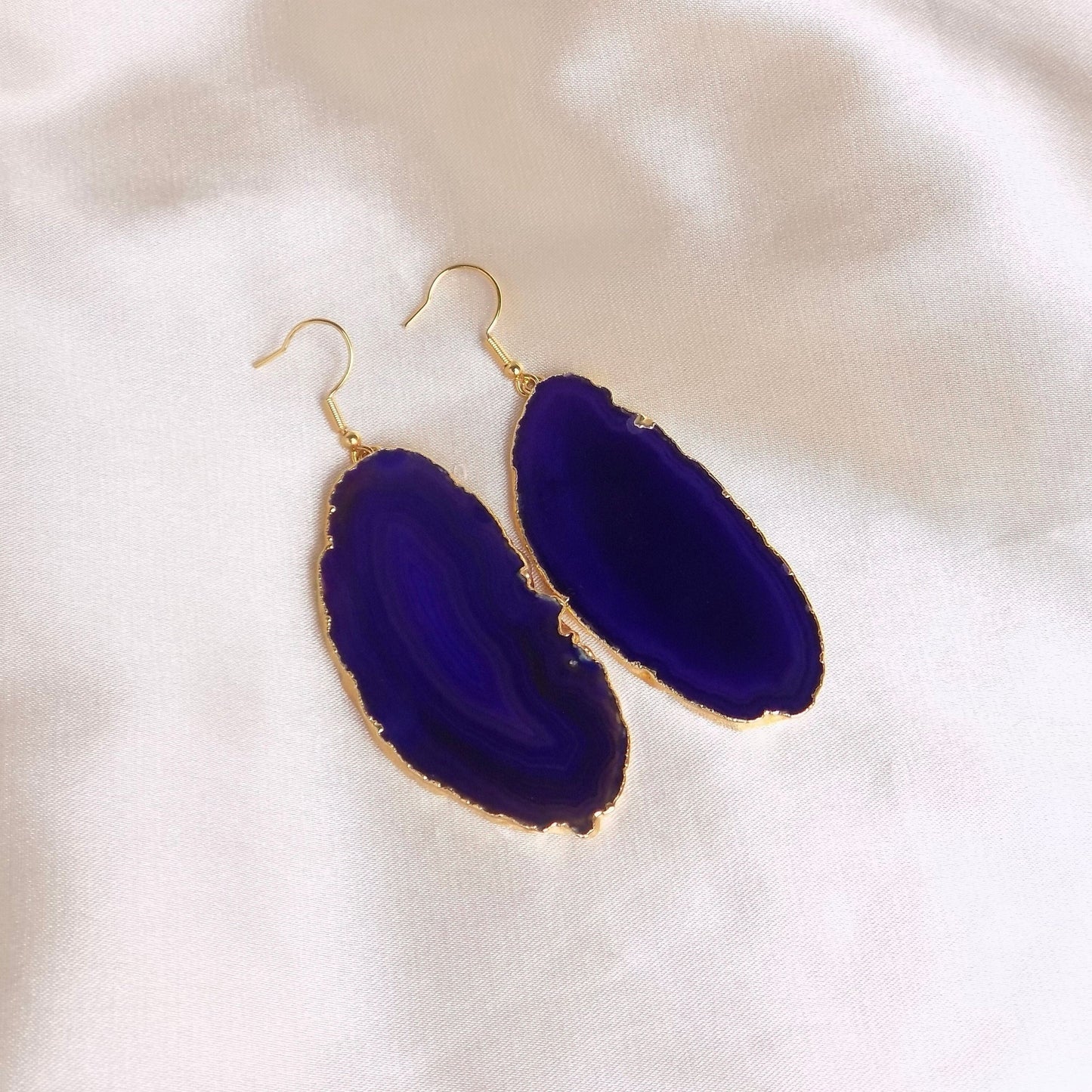 Large Agate Slice Earrings Purple Gold Dipped, Geode Earrings Dangle, Boho Gift Women, G15-83
