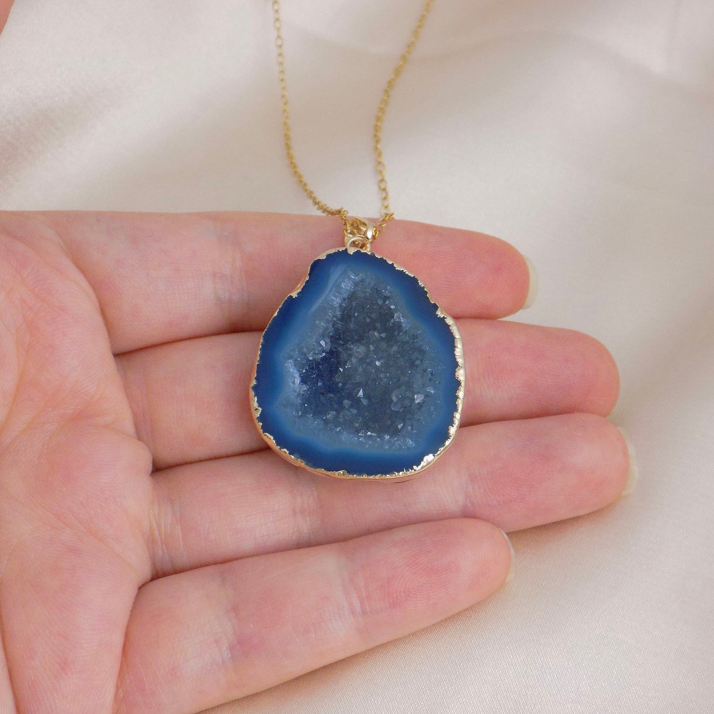 Turquoise Druzy Necklace, Small Geode Pendant, Crystal Pendant Gold Gemstone, Gift For Mom, G13-540