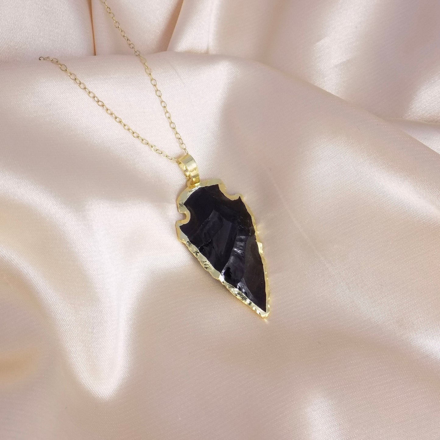 Gift For Her, Black Obsidian Necklace, Arrowhead Pendant Necklace Gold, Raw Stone Crystal Necklaces For Women, Gifts For Mom, M7-47