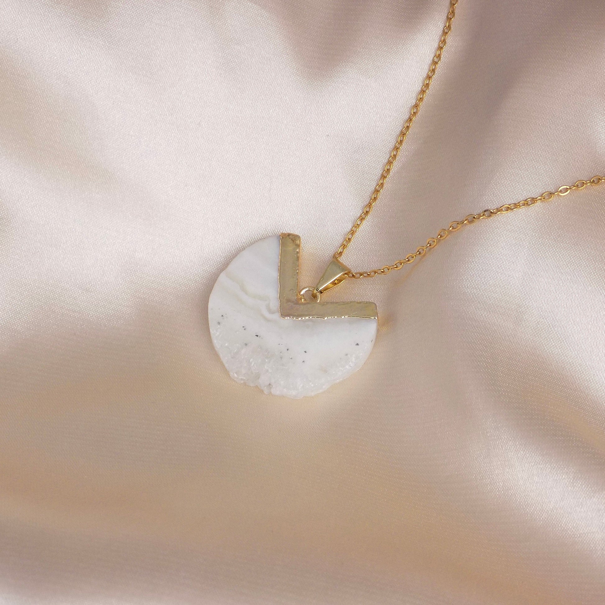 Unique White Amethyst Gemstone Necklace Gold, Boho Druzy Pendant, Mothers Day Gift, M7-40