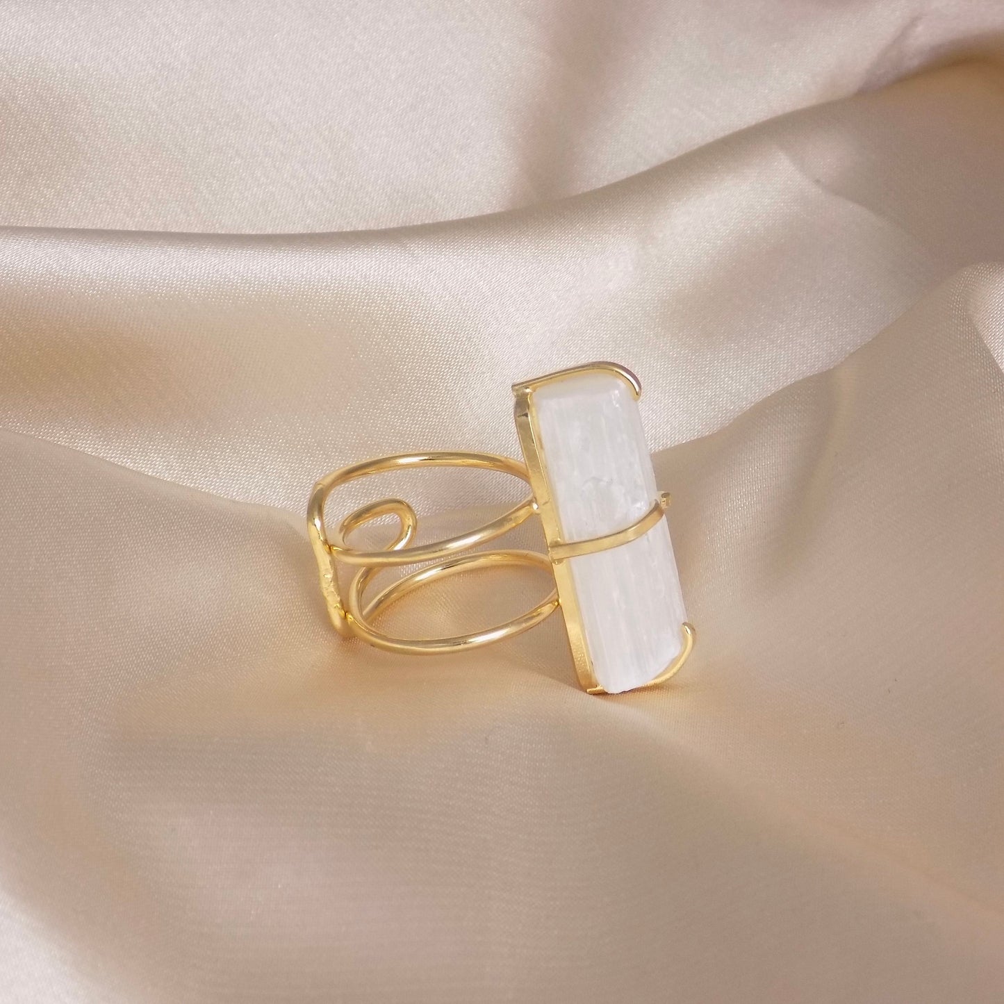 Selenite Ring Gold - White Selenite Ring