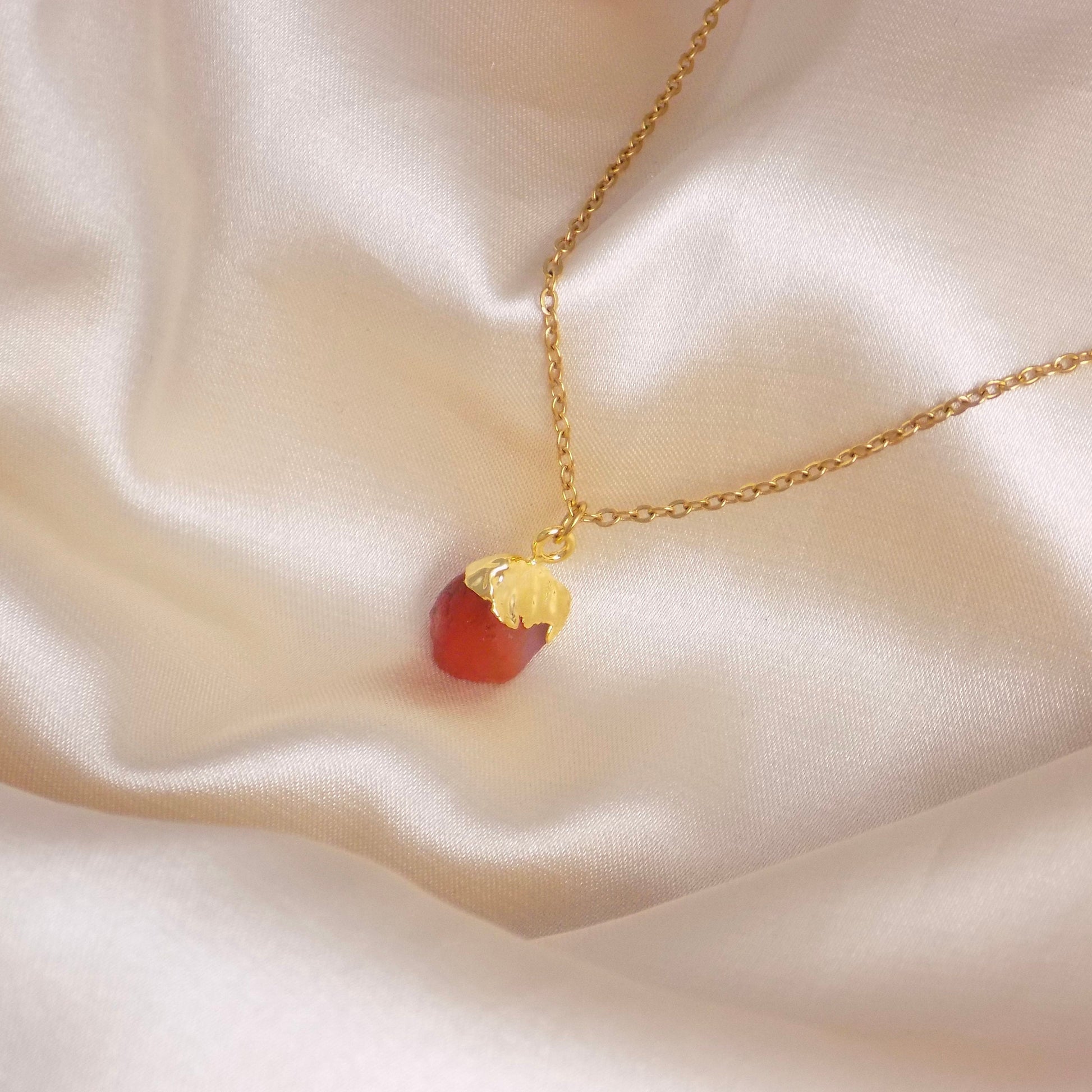 Raw Carnelian Necklace Gold, Orange Crystal Pendant Necklace For Layering, Gift For Mom, M7-16