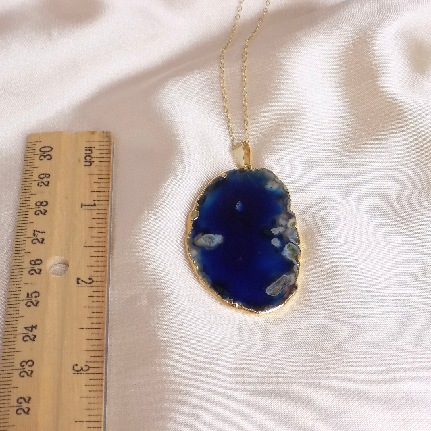 Blue Slice Agate Necklace, Sliced Agate Pendant, Gold Necklace, Boho Necklace, Geode Necklace, Layering Necklace, Gift, Raw Stone, G11-722