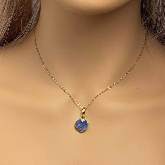 Heart Crystal Necklace, Blue Druzy Pendant, Gift For Her, M6-161