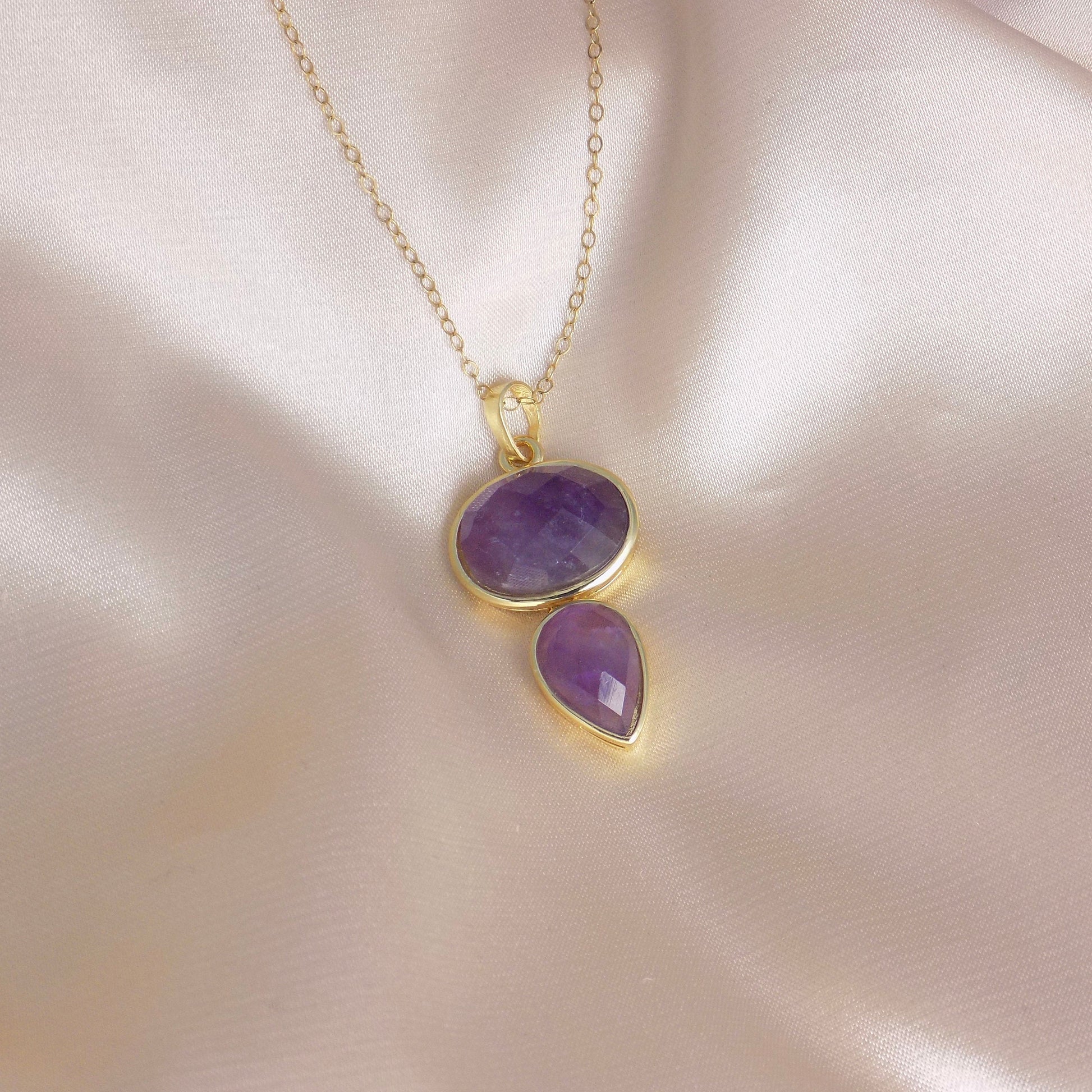 Unique Amethyst Crystal Pendant Necklace Gold, Gift For Her, M7-48