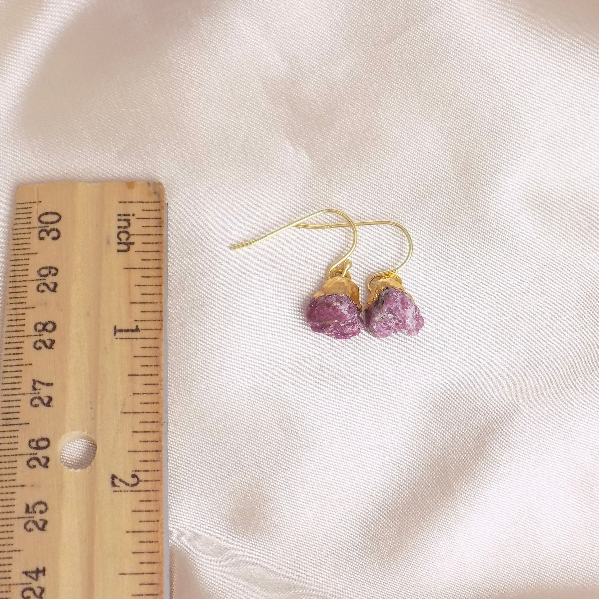 Pink Ruby Earrings Gold, Raw Ruby Gemstone Dangle Drop Earring, Christmas Gifts For Her, M7-60
