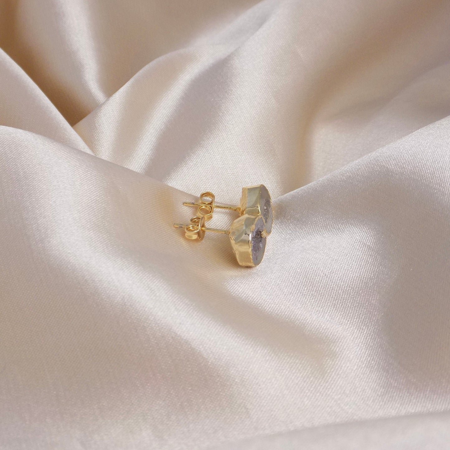 Gray Geode Studs Gold, Geode Earrings, Druzy Earrings, Gemstone Earrings Natural Druzy Studs Small Bridesmaid Gift Mother Gift Women G15-127
