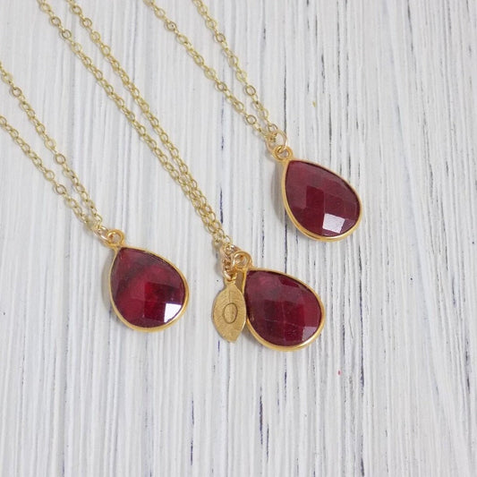 Genuine Ruby Necklace - Personalized Ruby Necklace Gold Fill