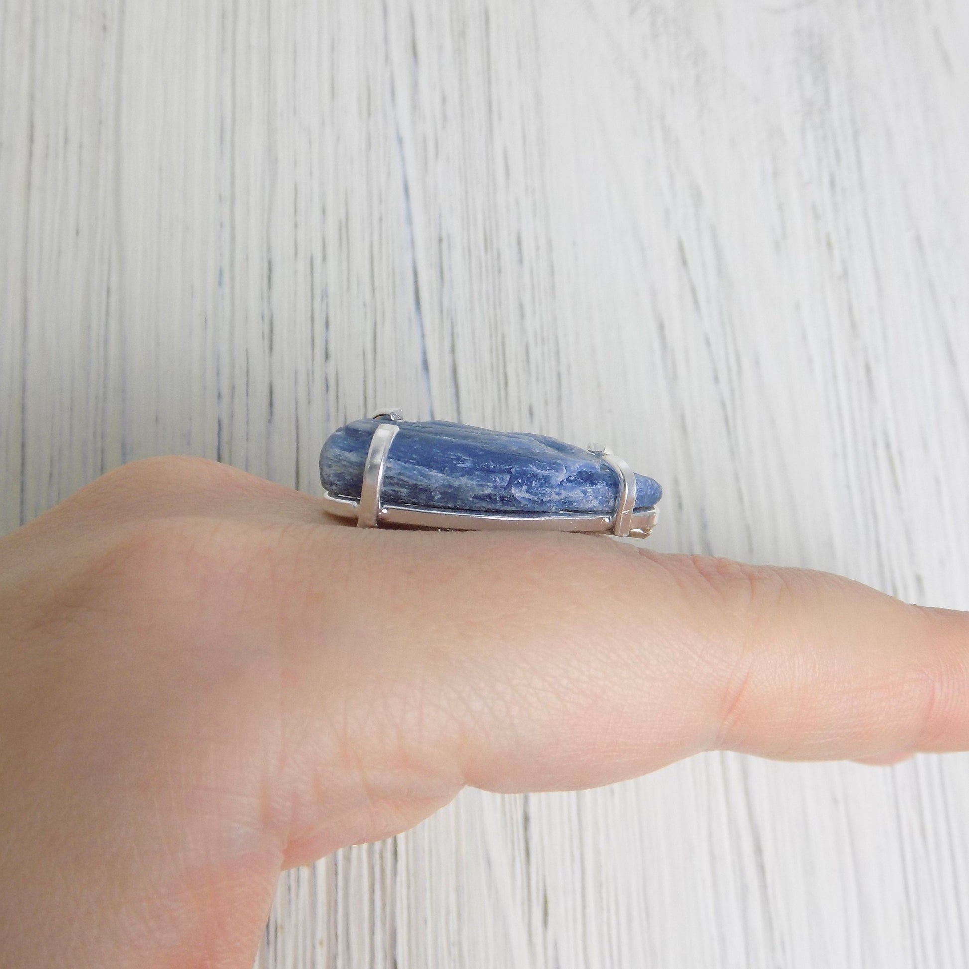 Raw Blue Kyanite Ring Silver, Adjustable Crystal Ring Large, Gifts Women, G13-355