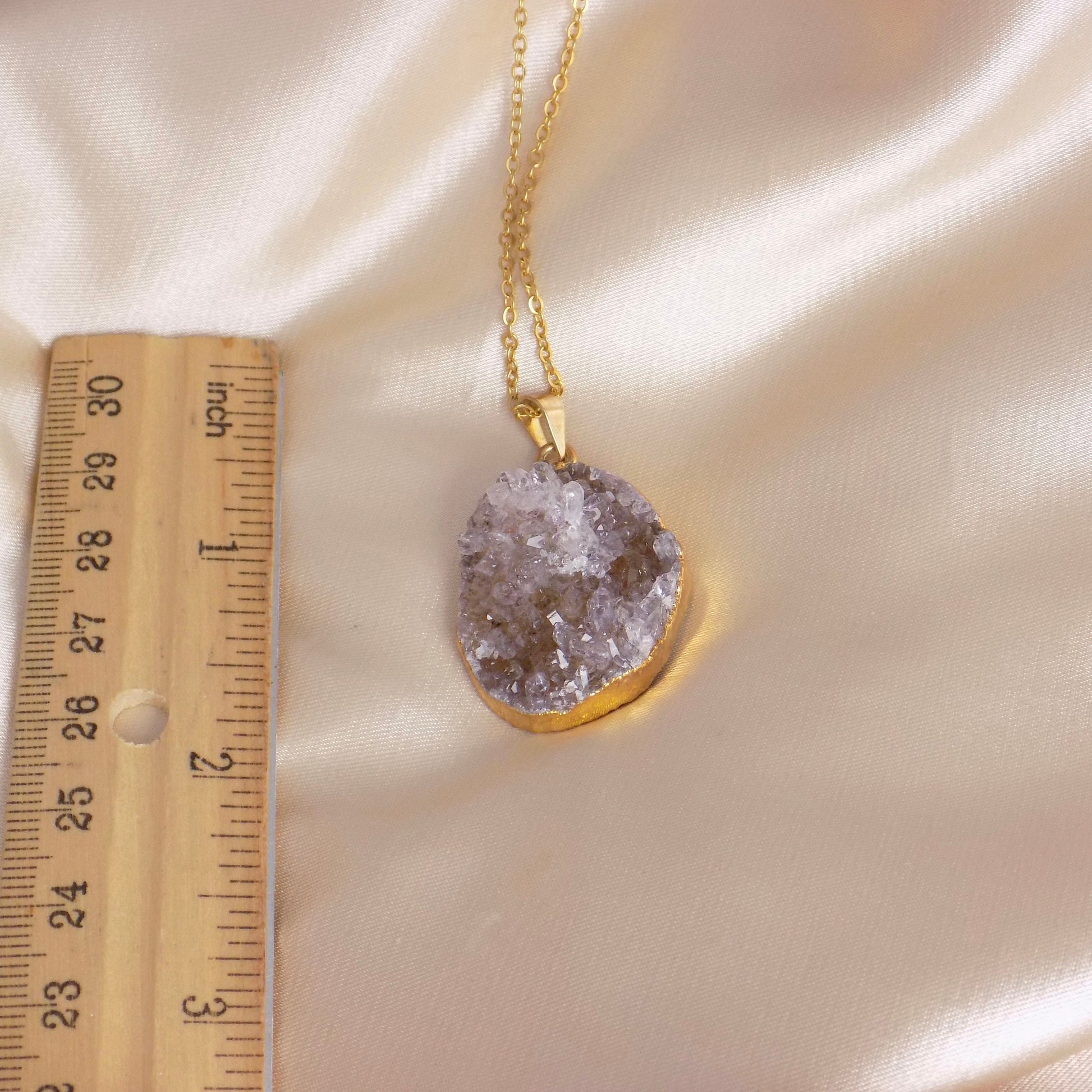 Unique Druzy Pendant Necklace Gold, Amethyst Necklaces, Christmas Gift Women, R15-142