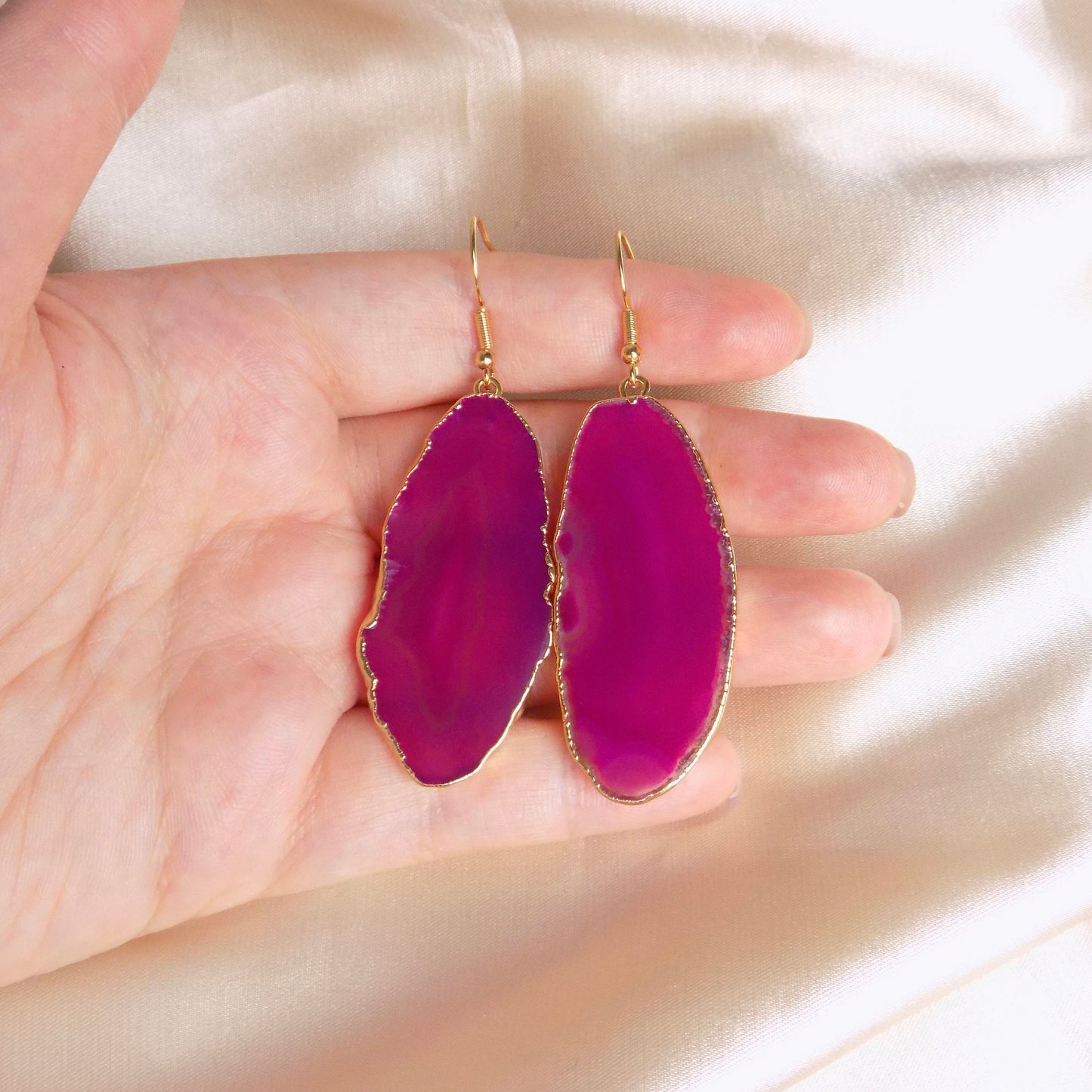 Hot Pink Agate Earrings, Large Statement Jewelry, Christmas Gifts Women, G15-145