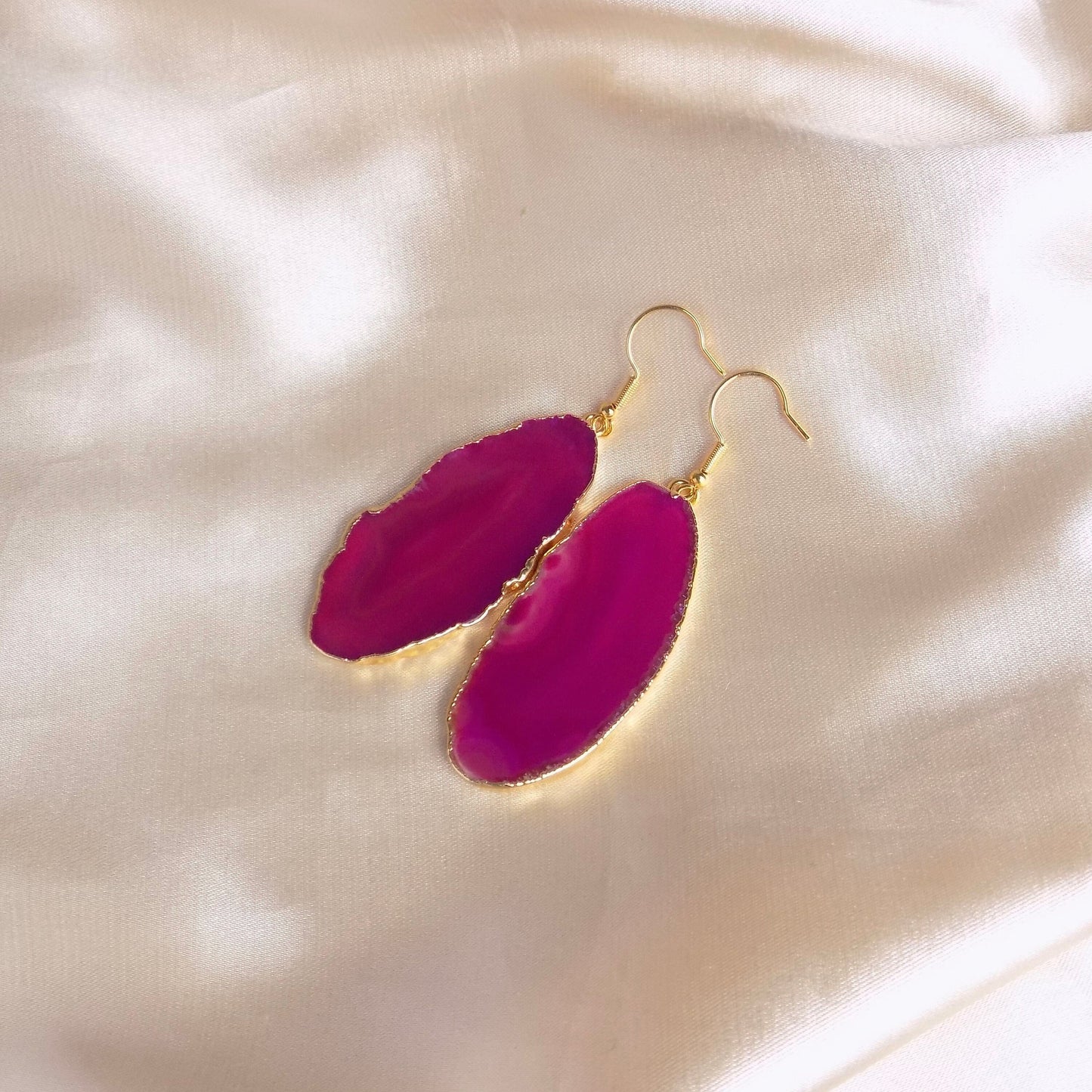 Hot Pink Agate Earrings, Large Statement Jewelry, Christmas Gifts Women, G15-145
