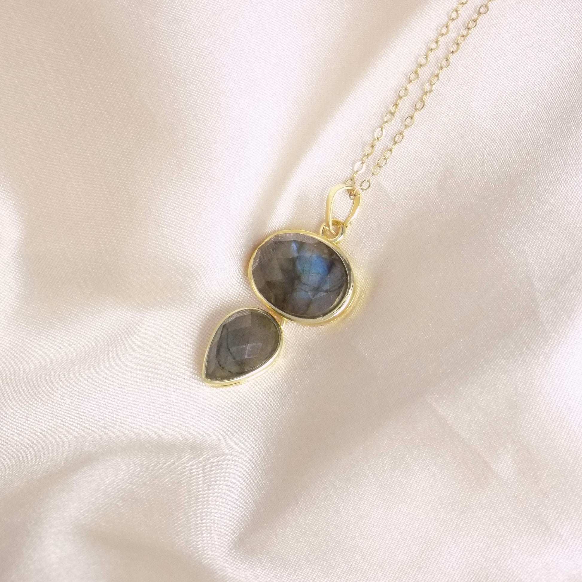 Labradorite Crystal Necklace with Blue Flash with 14K Gold Filled Chain, Christmas Gift For Mom, M7-67