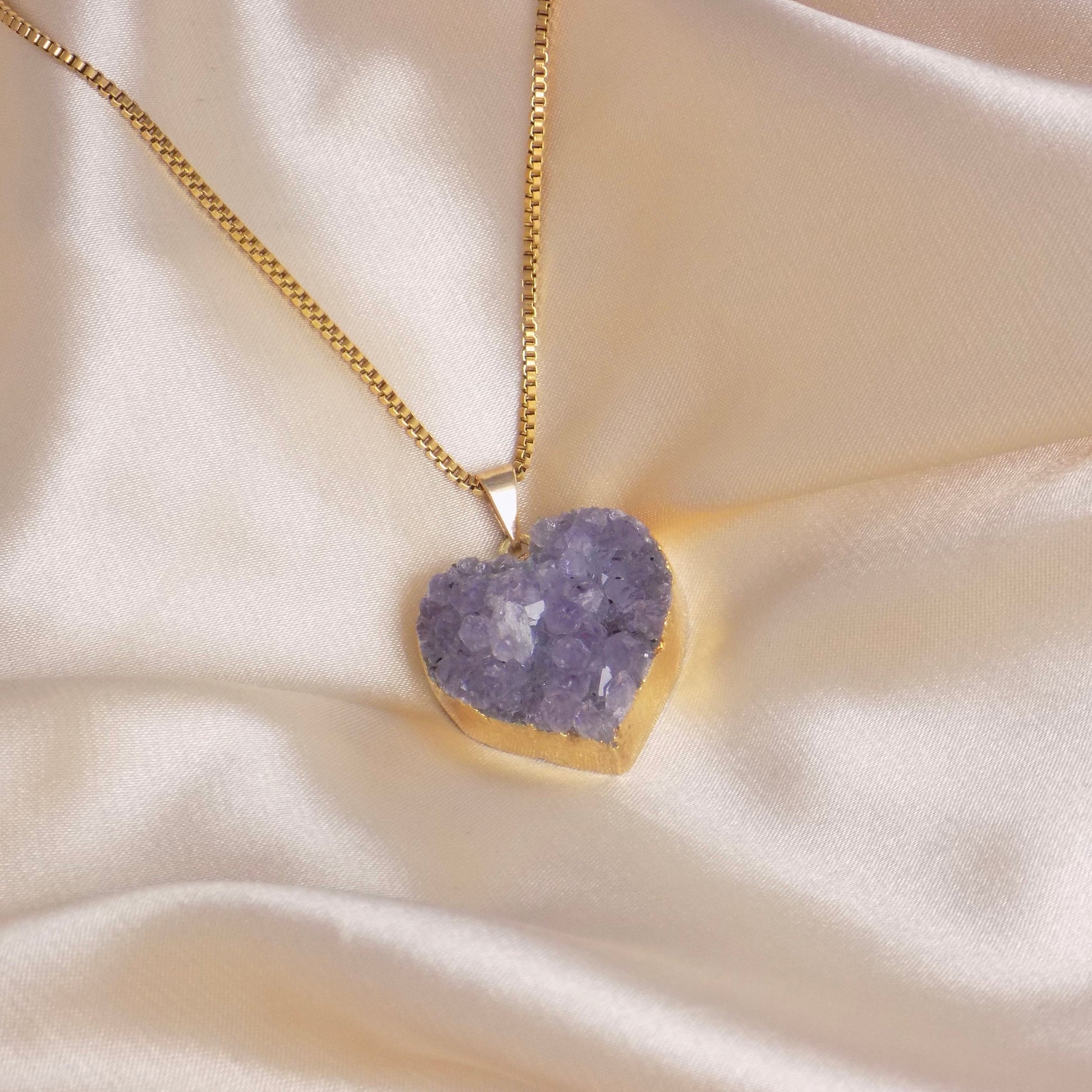 Amethyst Heart Necklace Gold, Box Chain 18K Gold Stainless Steel, Mom Gift, Wife Gift, Best Friend Gifts, G15-151