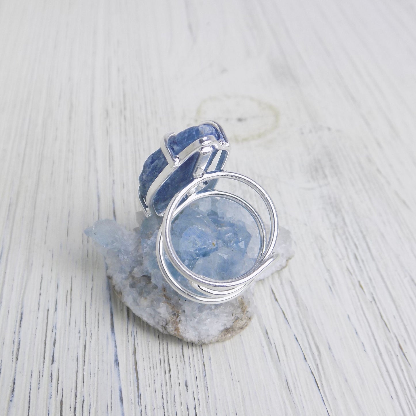 Raw Blue Kyanite Ring Silver, Adjustable Crystal Ring Large, Gifts Women, G13-355