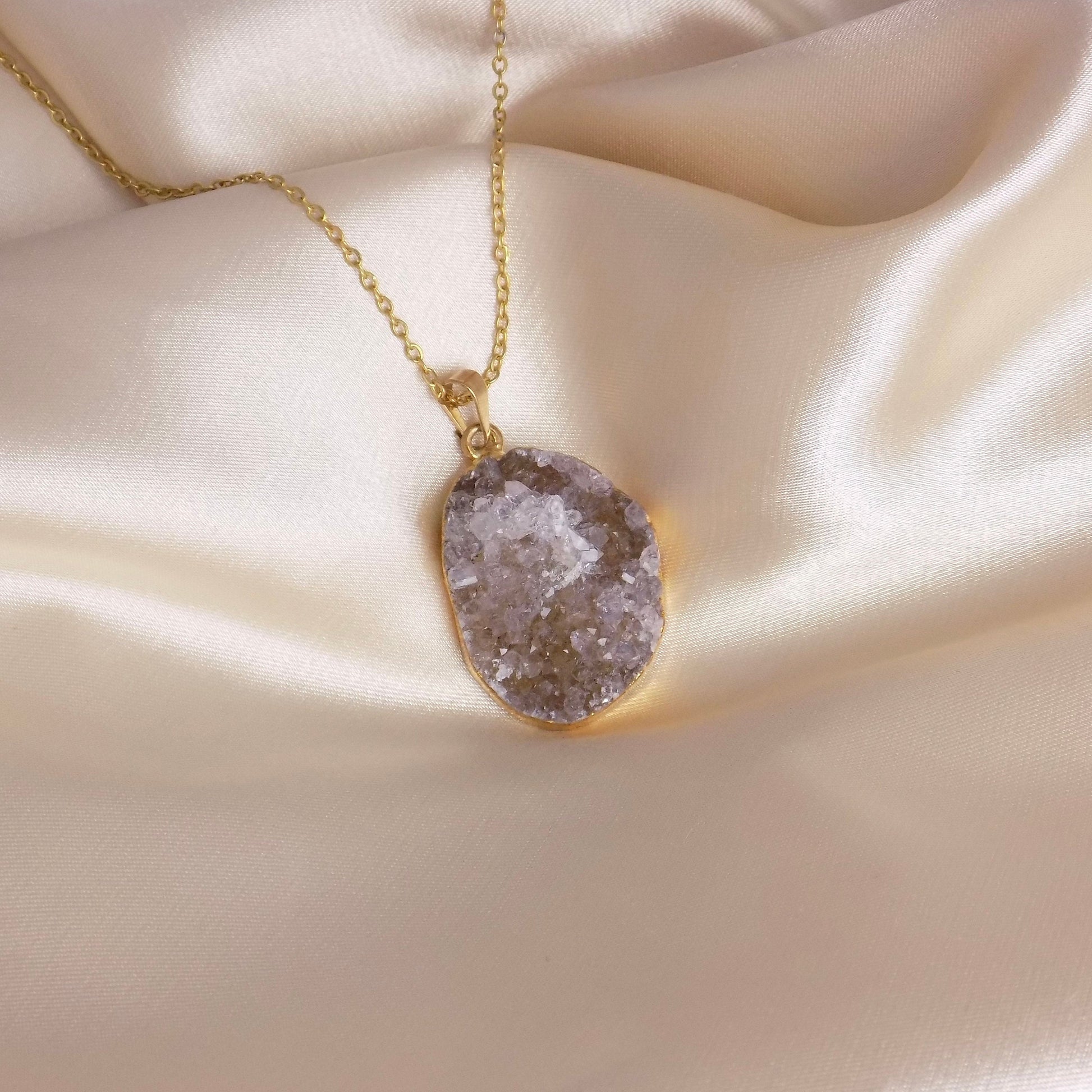 Unique Druzy Pendant Necklace Gold, Amethyst Necklaces, Christmas Gift Women, R15-142
