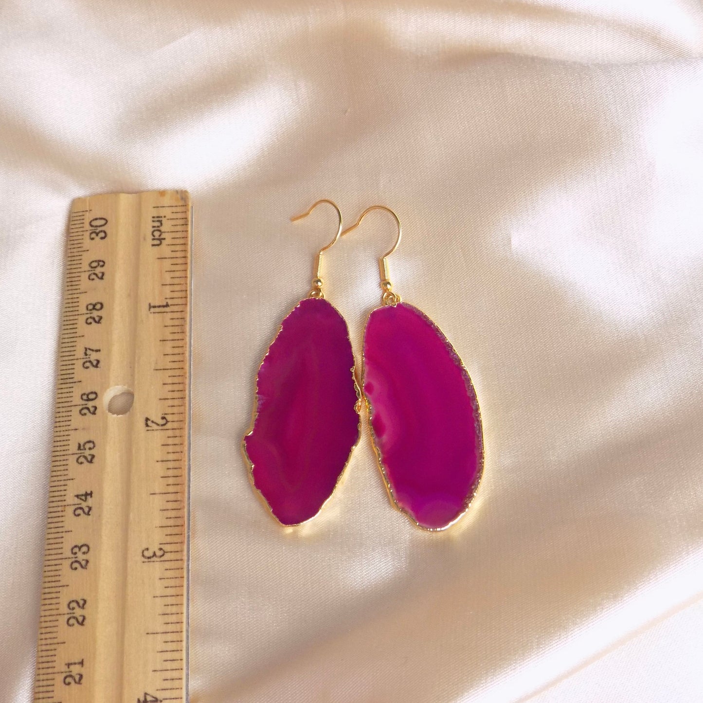 Hot Pink Agate Earrings, Large Statement Jewelry, Christmas Gifts Women, G15-145
