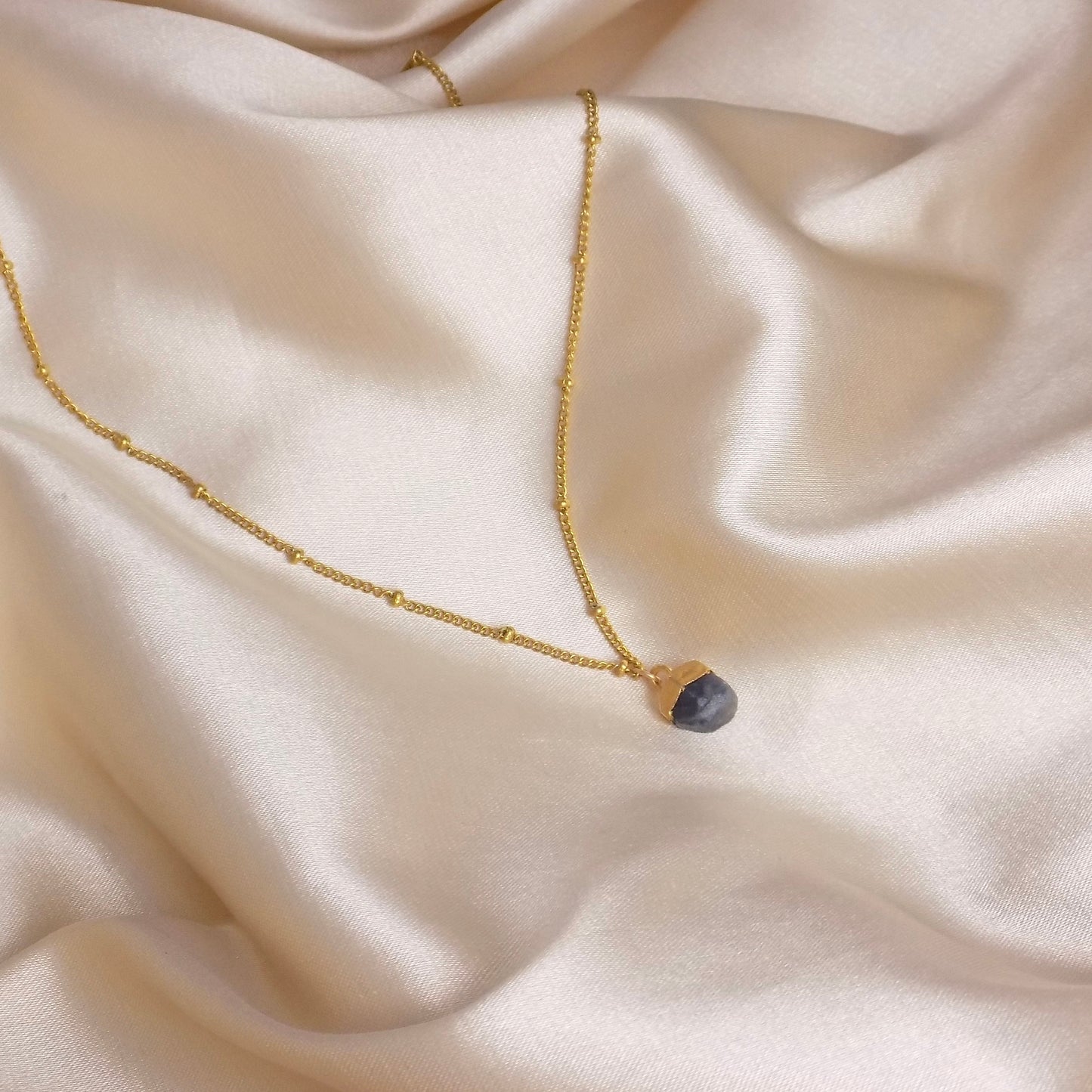 Small Raw Sapphire Satellite Chain Necklace, 18K Gold Stainless Steel, September Birthstone Gift, G15-146