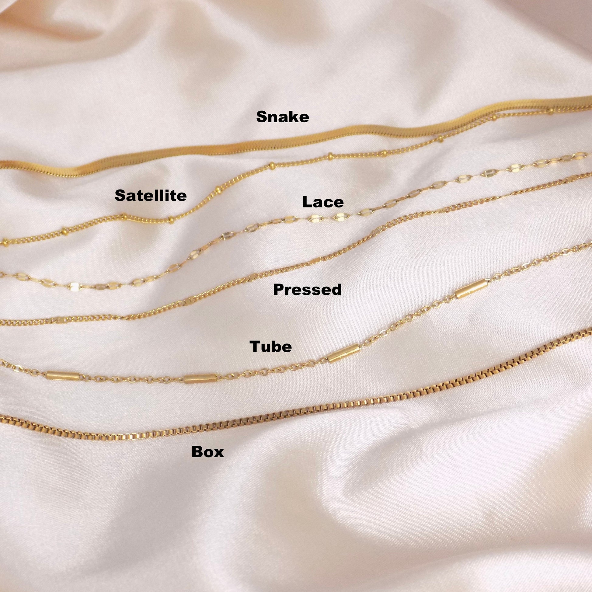 Dainty Gold Chains For Women, 18K Gold Stainless Steel Chain, Box, Satellite, Lace, Snake Chains,Finished Chain, Made to Order, Ch5