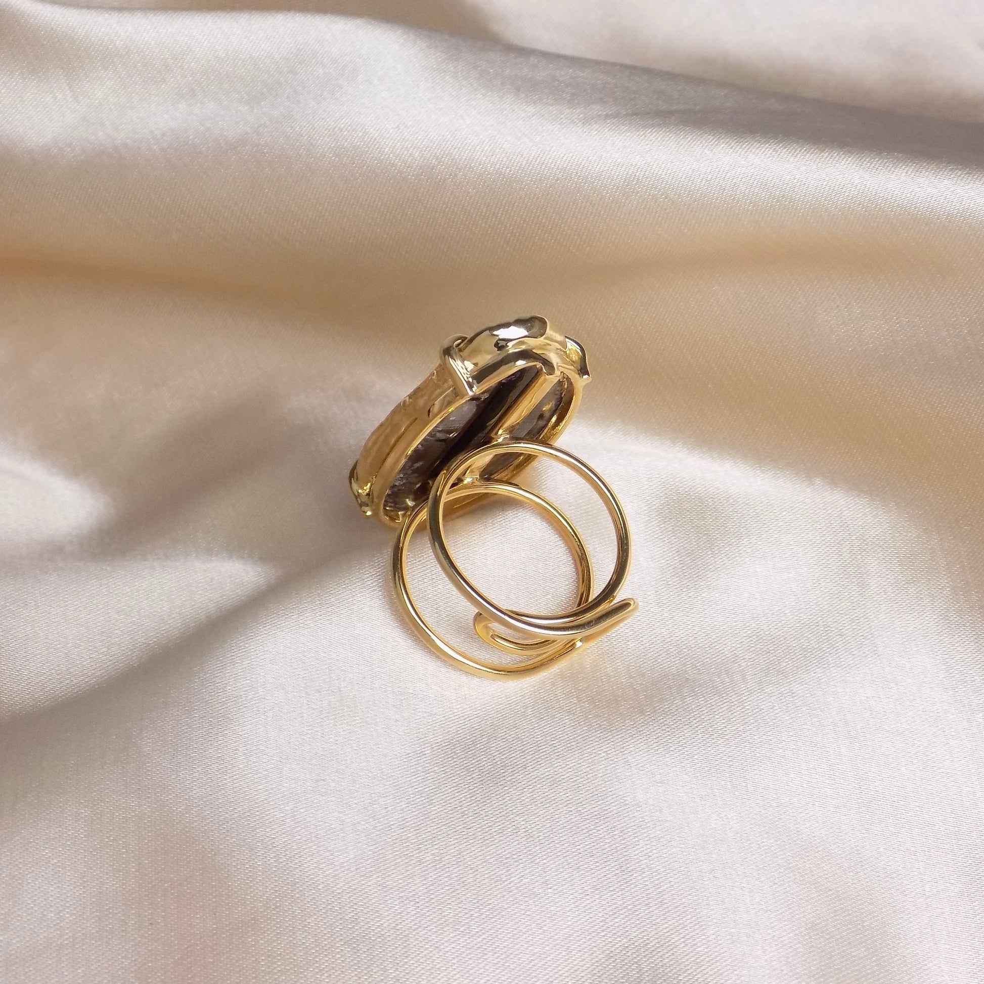 Boho Agate Ring Black, Natural Geode Ring Adjustable, Large Crystal Ring, Gift Women, G15-84