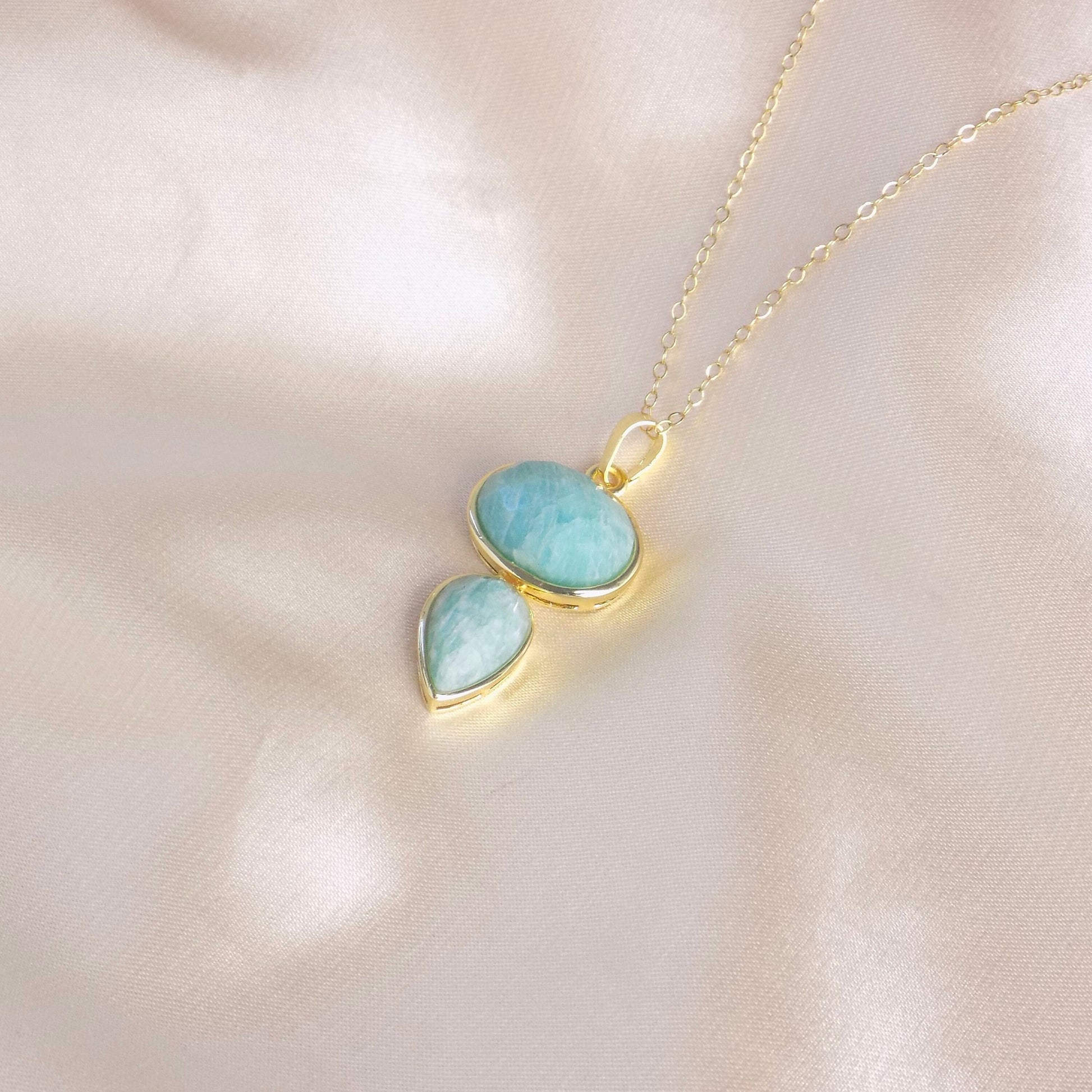 Amazonite Necklace on 14K Gold Filled Chain, Sea Foam Crystal, Christmas Gift For Mom, M7-68