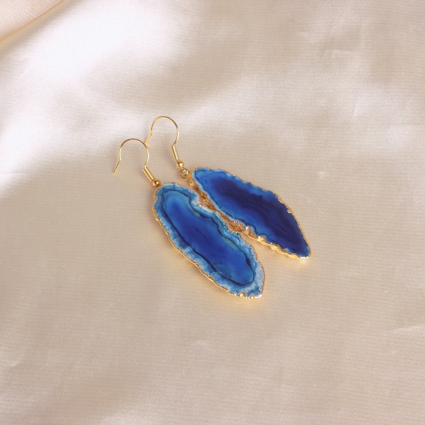 Gifts For Her, Unique Agate Earrings Gold, Blue Statement Earring, Bridesmaid Gift, G15-160