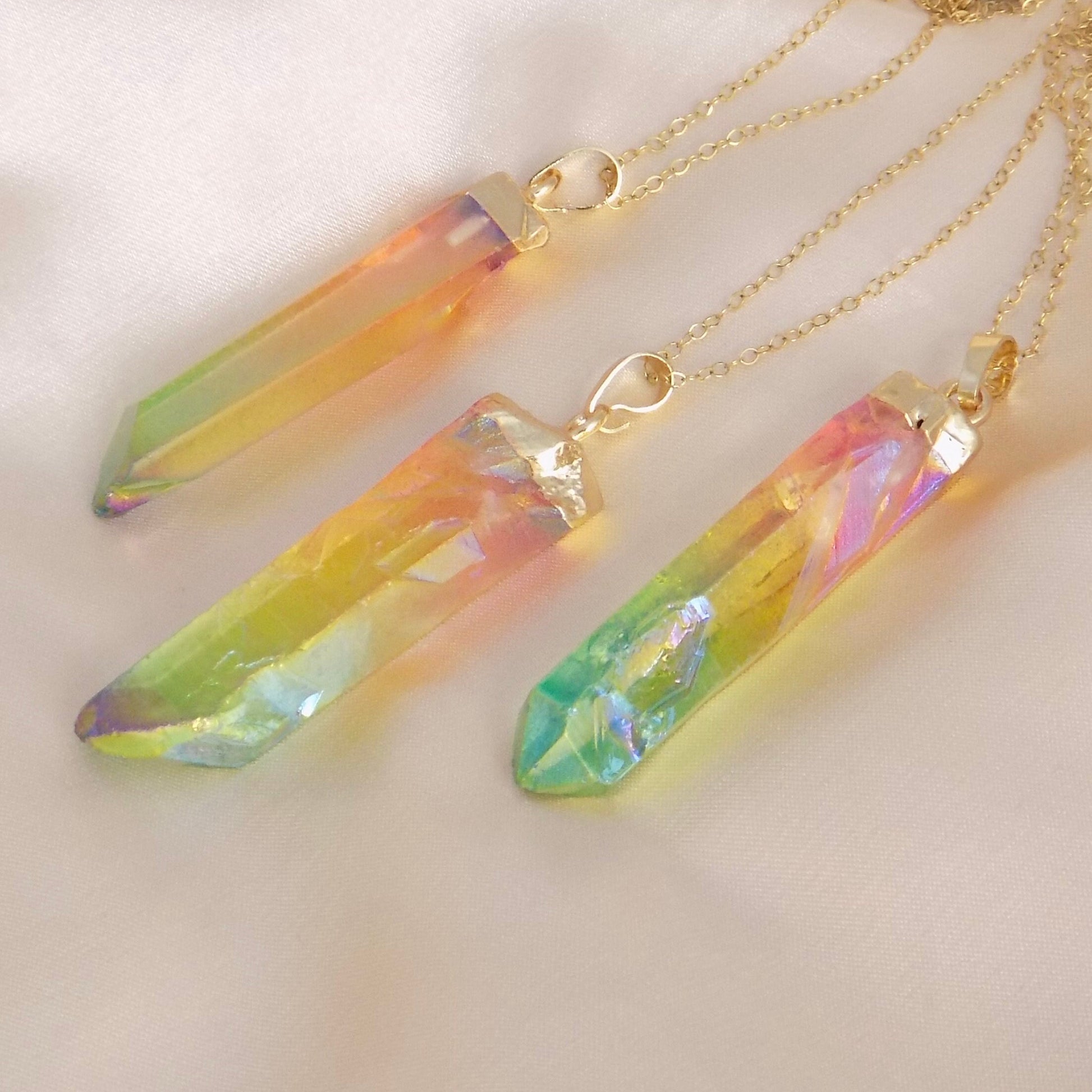 Colorful Aura Quartz Necklace Gold, Rainbow Crystal Jewelry Boho, Pick Your Stone, Christmas Gift For Her, M7-69
