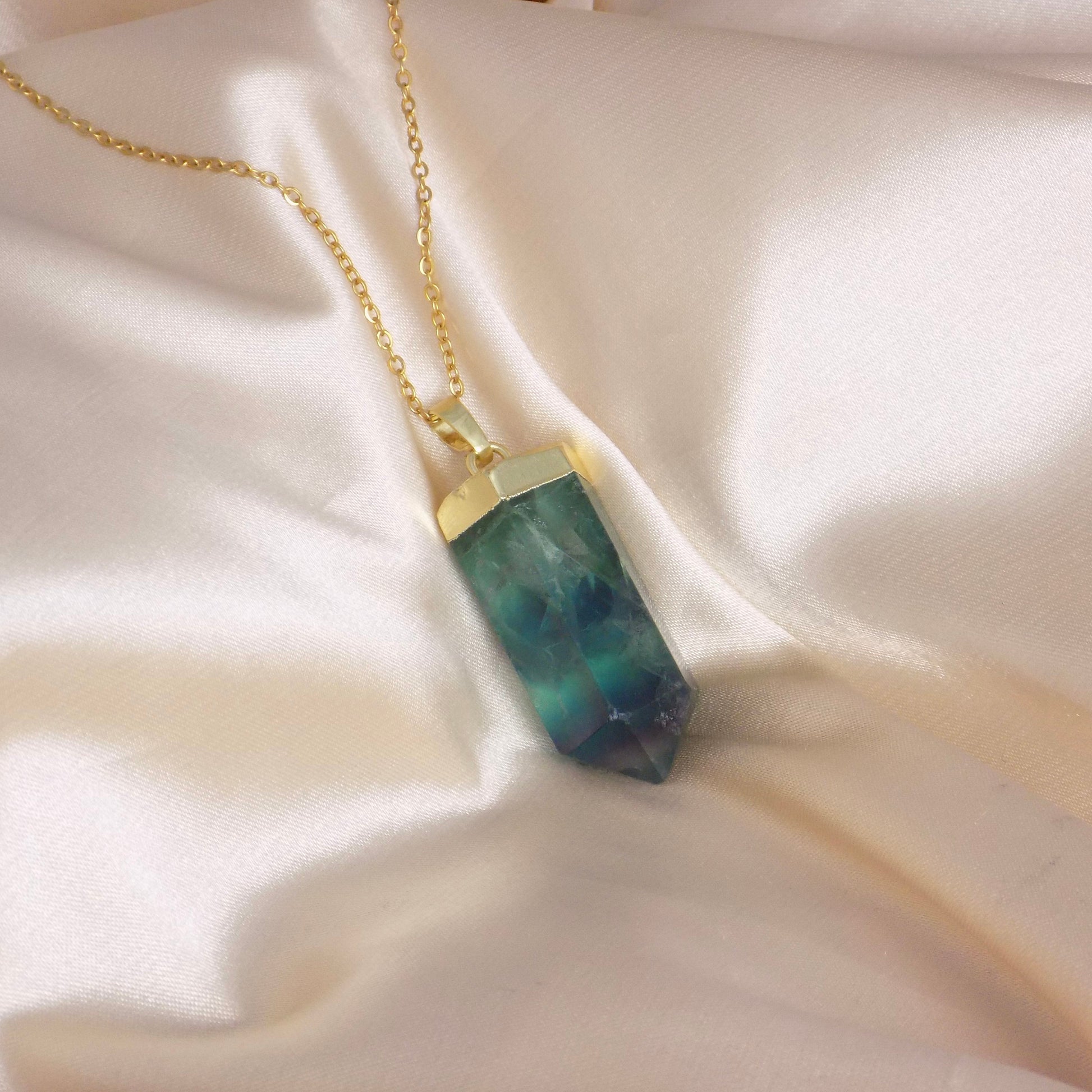 Green Fluorite Necklace, Raw Crystal Point Necklace Boho, Gold Layering, Best Friend Gift Women, M7-70