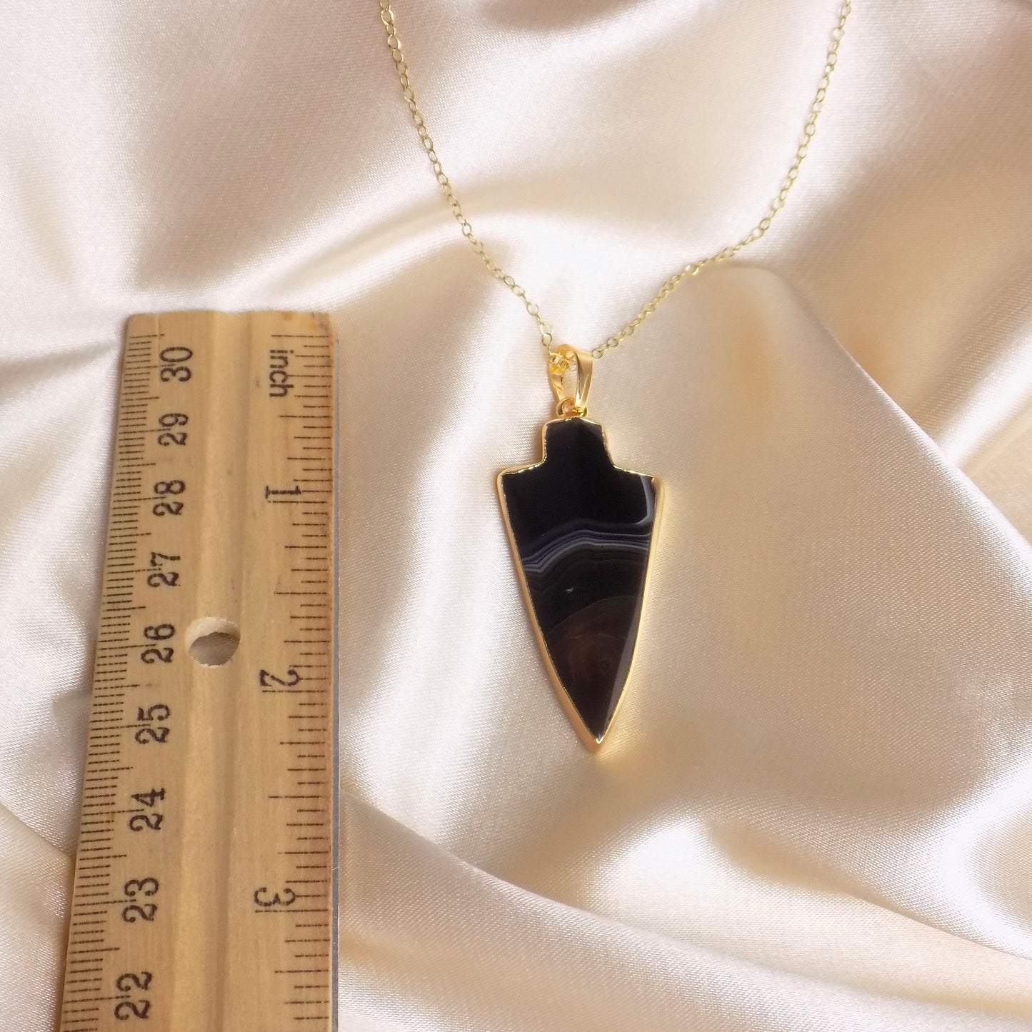 Black Agate Arrowhead Necklace Gold, Crystal Slice Pendant For Women, Gifts For Mom, M7-71