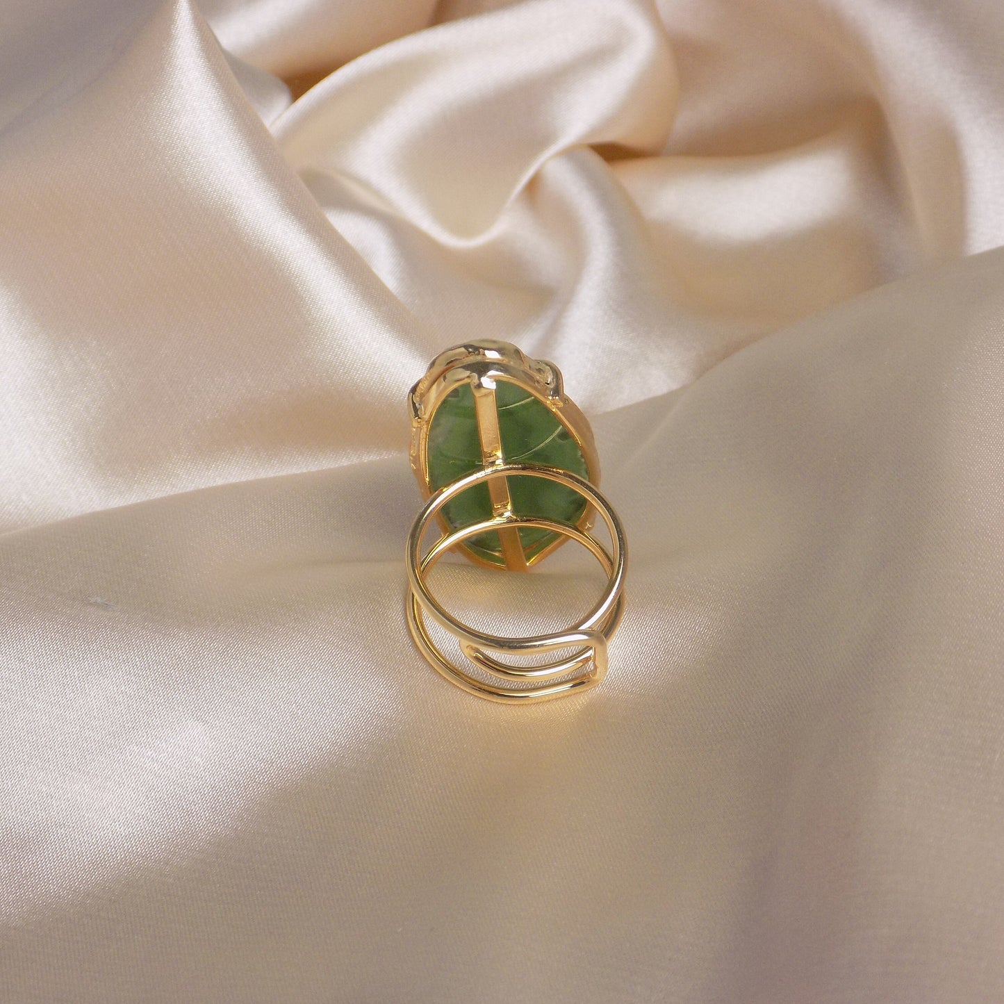 Unique Green Agate Ring Statement, Sliced Geode Ring, Boho Large Stone, Raw Crystal Ring Gold Adjustable, G15-163