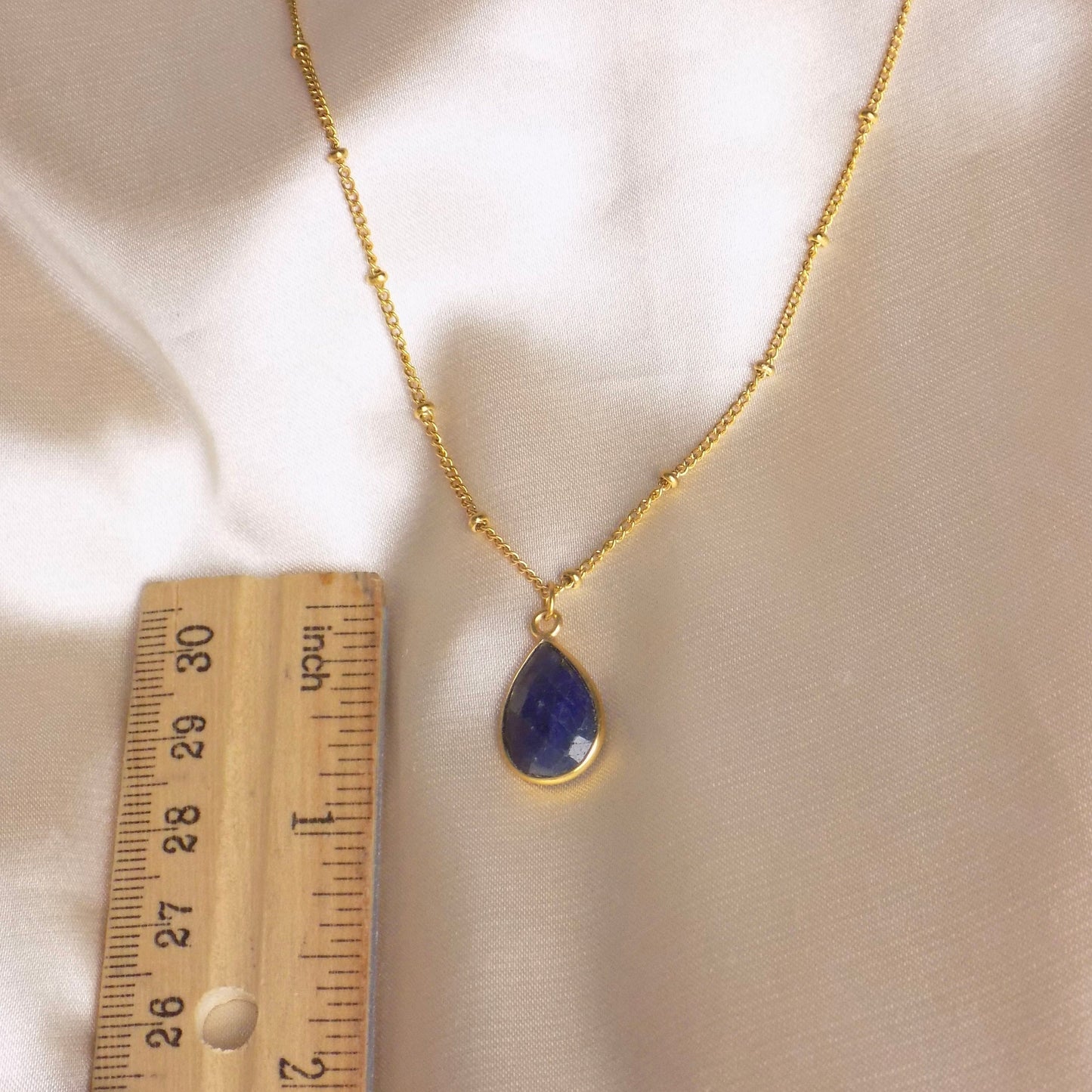 Blue Sapphire Necklace Satellite Chain 18K Gold Stainless Steel, September Birthstone, M7-72