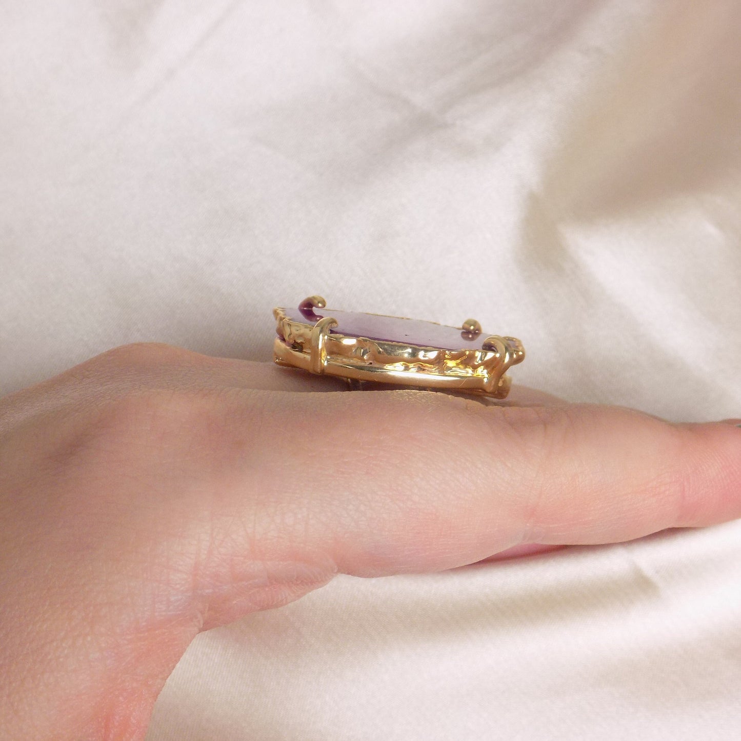 Bohemian Pink Agate Ring Gold - Geode Slice Statement Ring