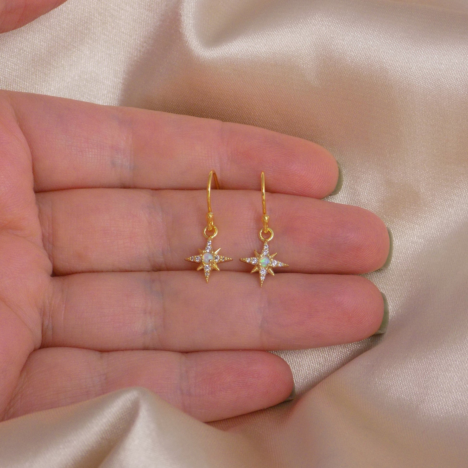 Gold Opal Star Earrings - Tiny Drop Opal Earring